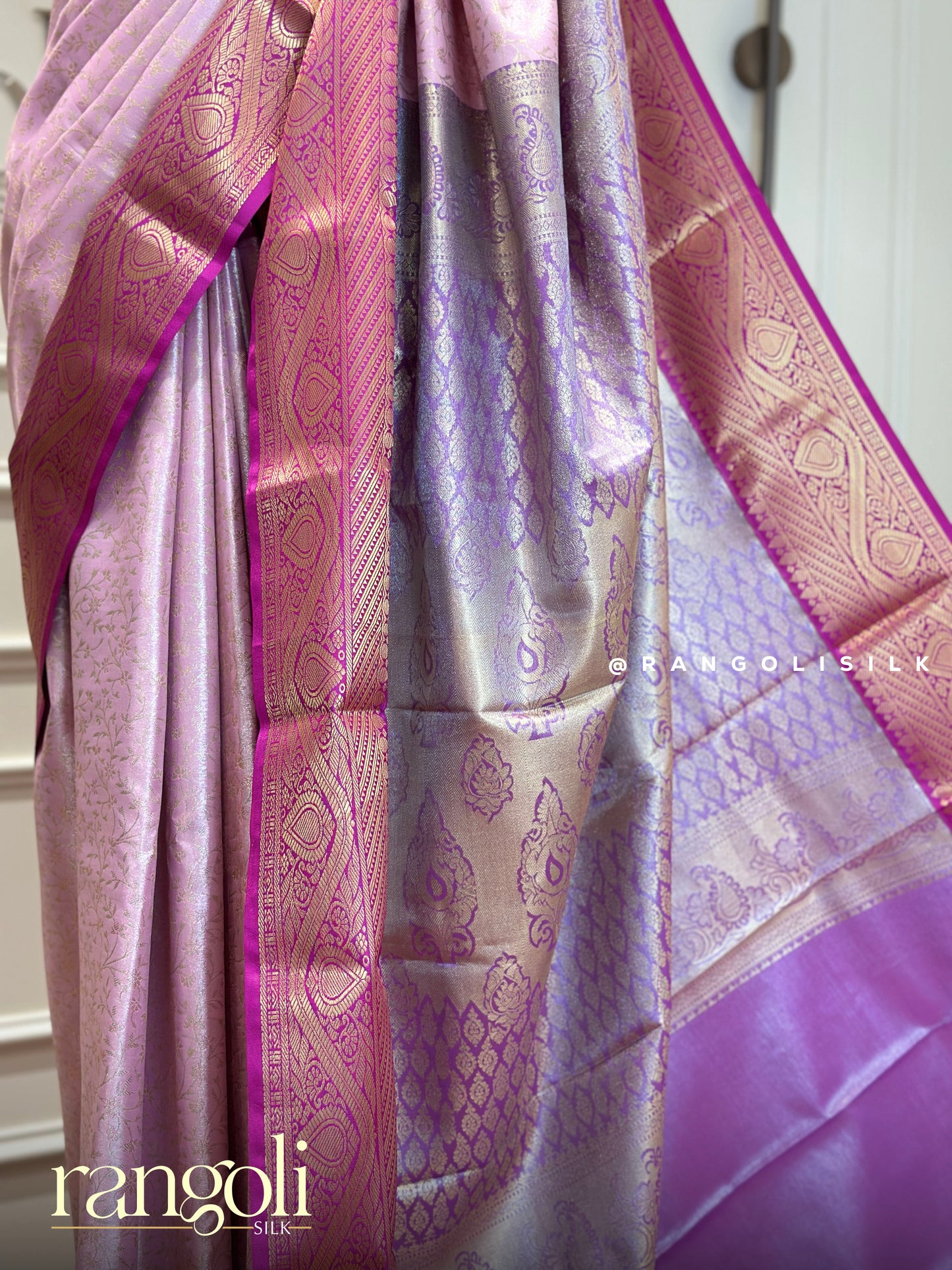 Soft Pink Tissue Silk Saree with Contrast Purple Border - Post 394