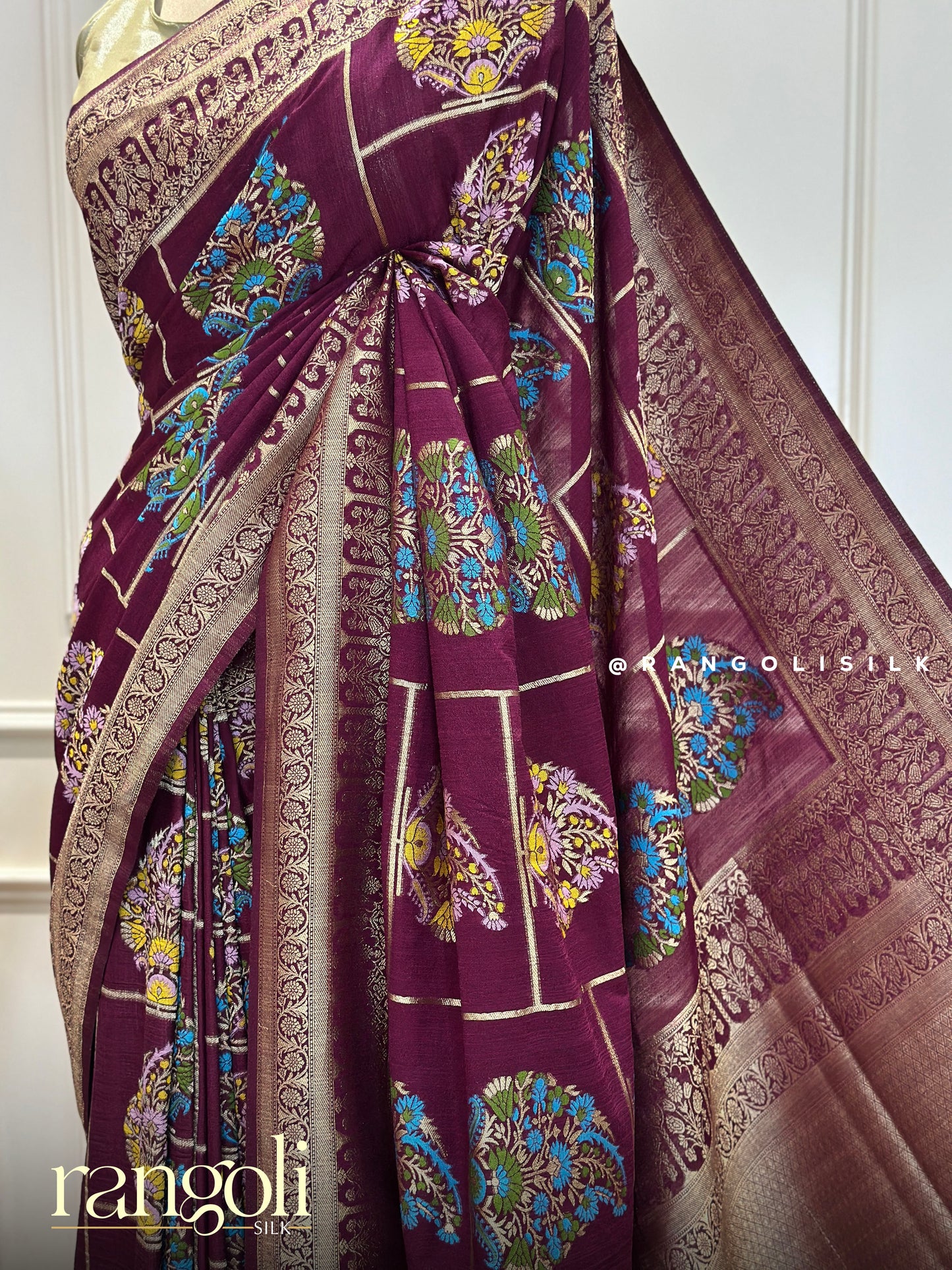 Georgette Banarasi Saree with Bold Florals and Rich Pallu - Post 389
