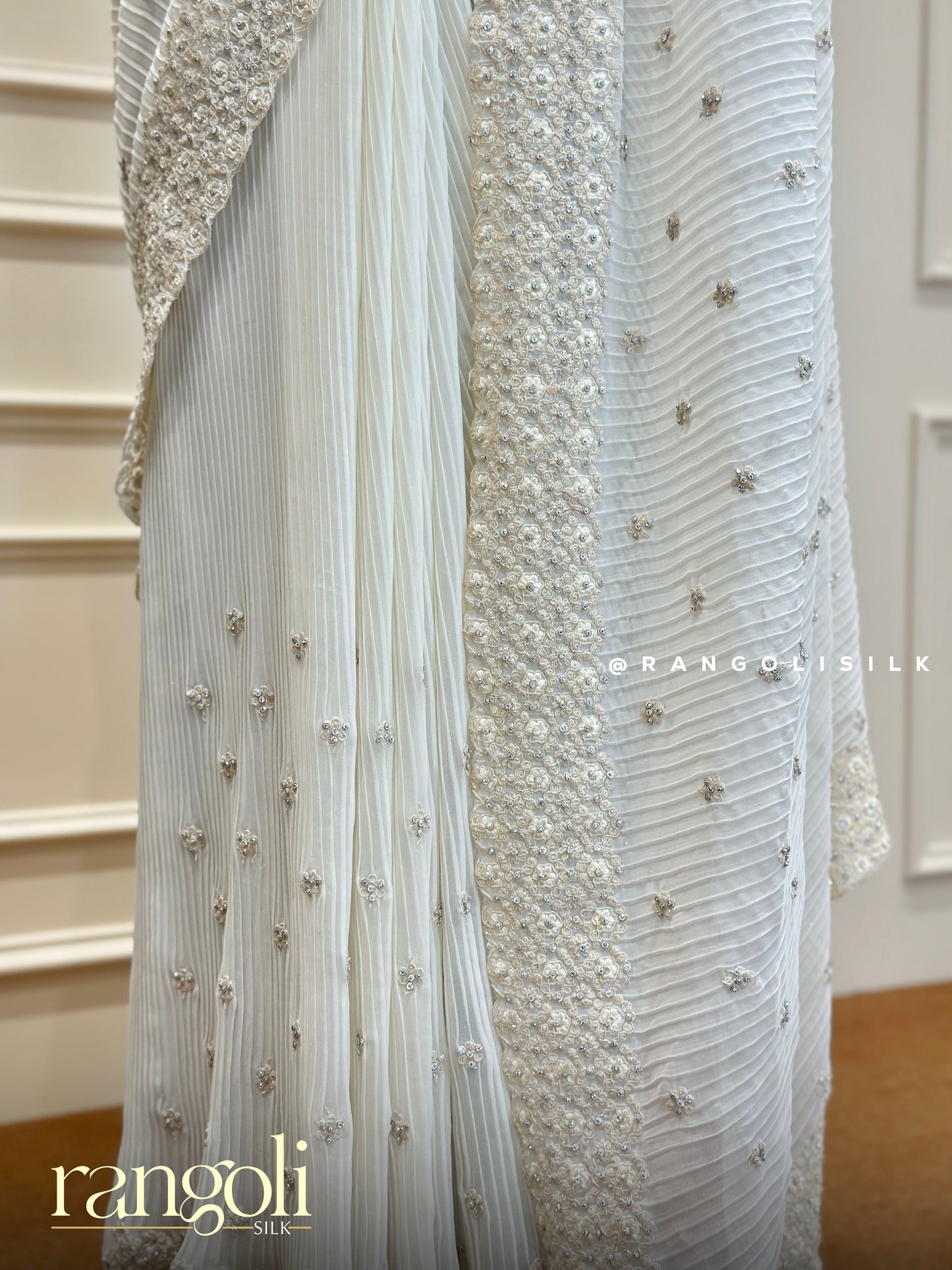 Designer Saree in Soft Pleated Fabric with Floral Border and Buttas - Post 398