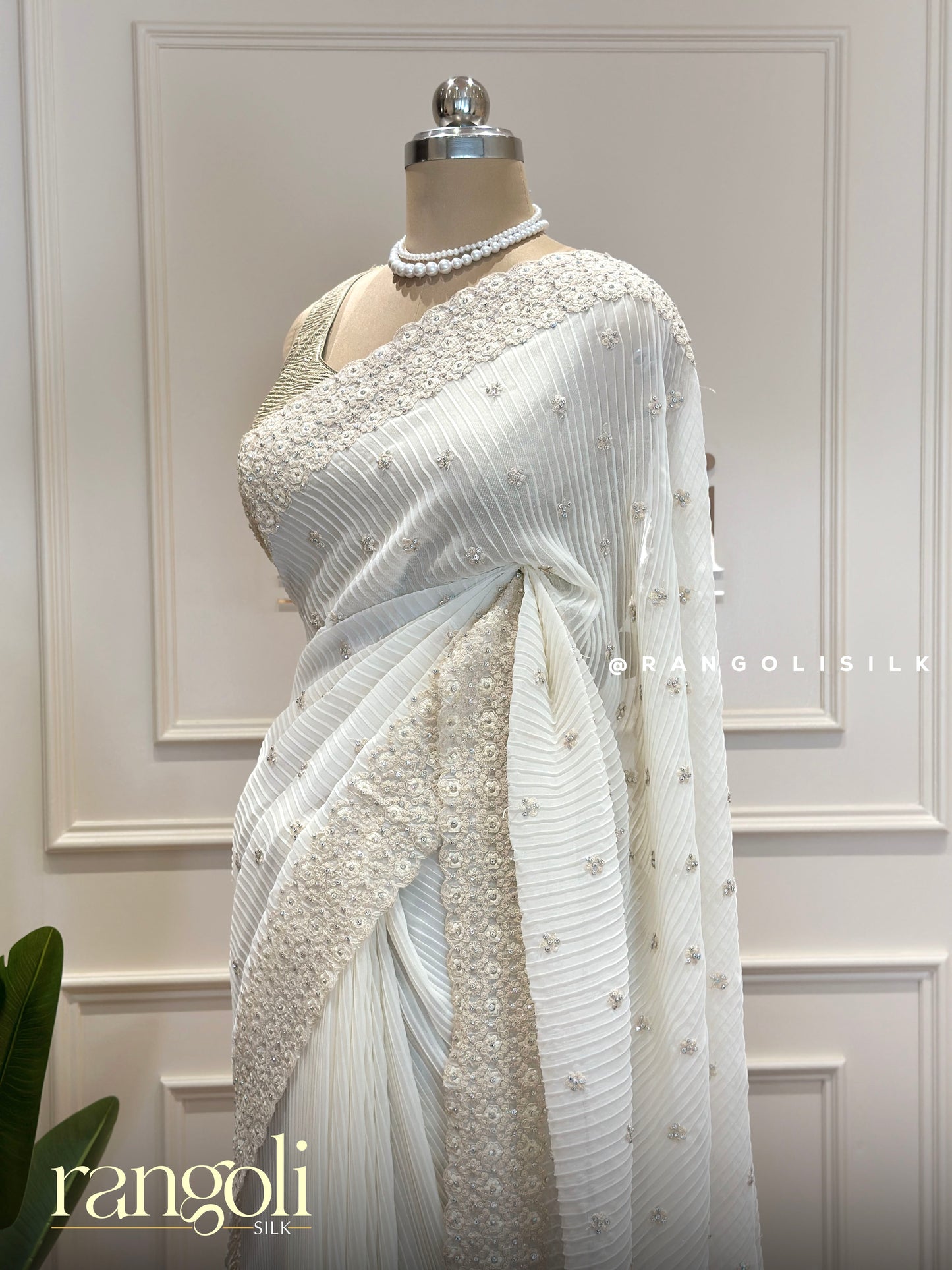 Designer Saree in Soft Pleated Fabric with Floral Border and Buttas - Post 398