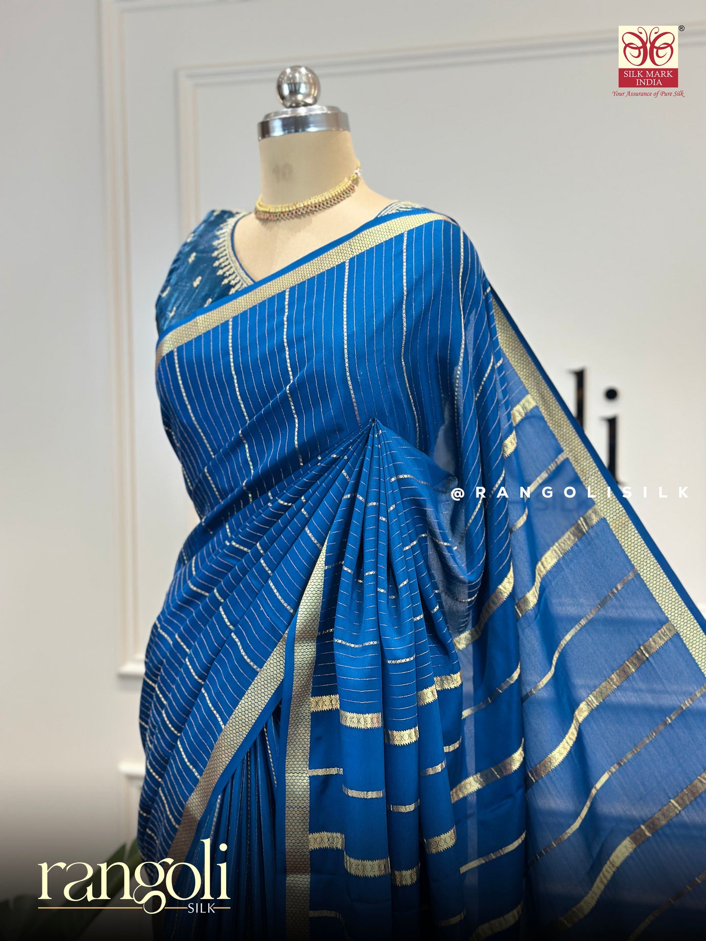 Pure Mysore Silk Crepe Saree in Classic Gold Zari Stripes - Post 784