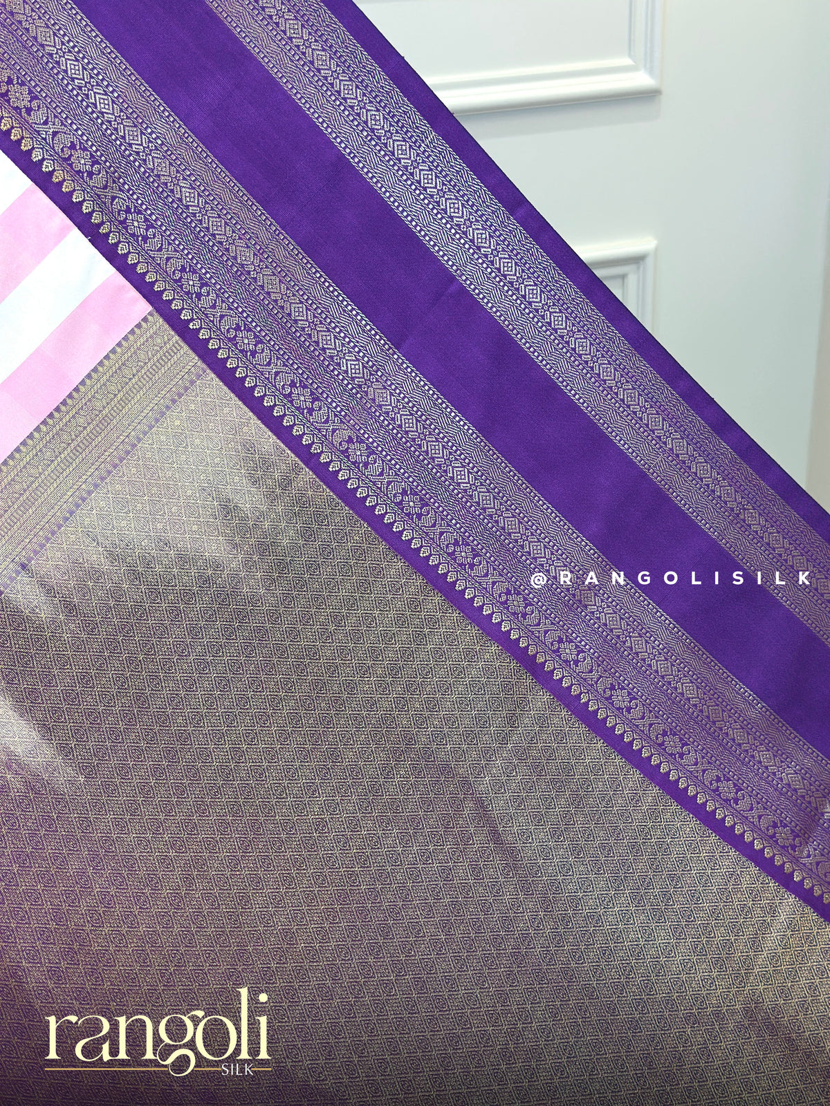 Light Pink & Purple Semi Kanjivaram Silk Saree with Checks & Bentex Border - Post 1020