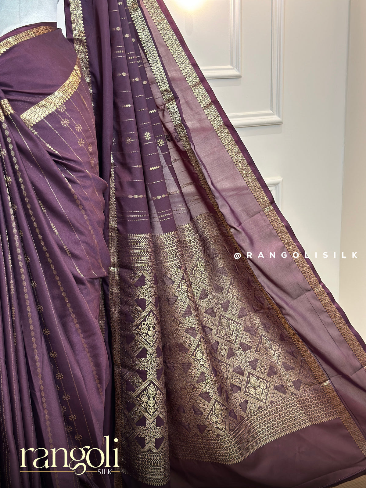 Semi Mysore Crepe Silk Saree with Gold Zari Lines & Bentex Border - Post 1016