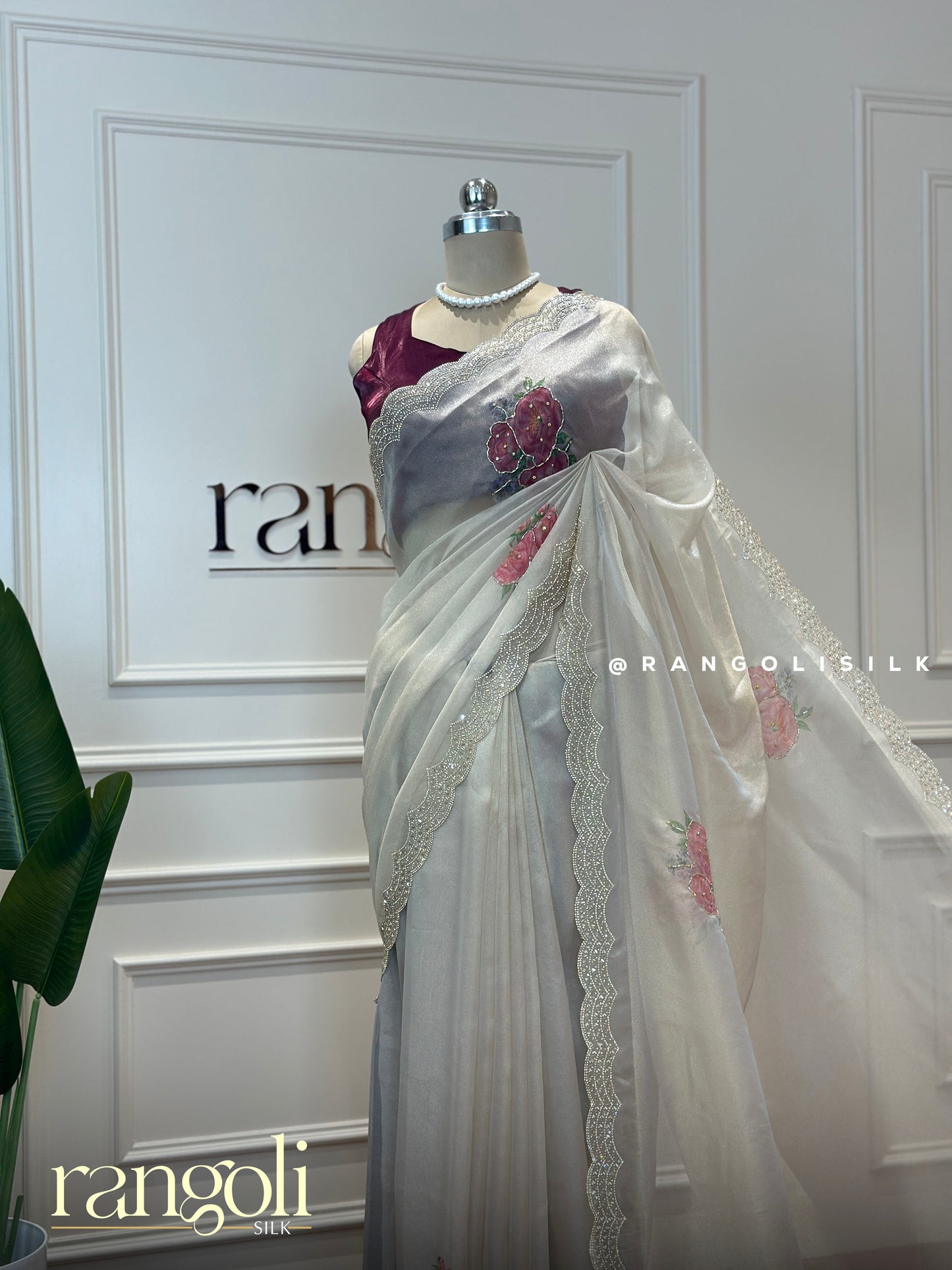 Pastel Organza Saree with Embellished Florals and Rich Border - Post 393