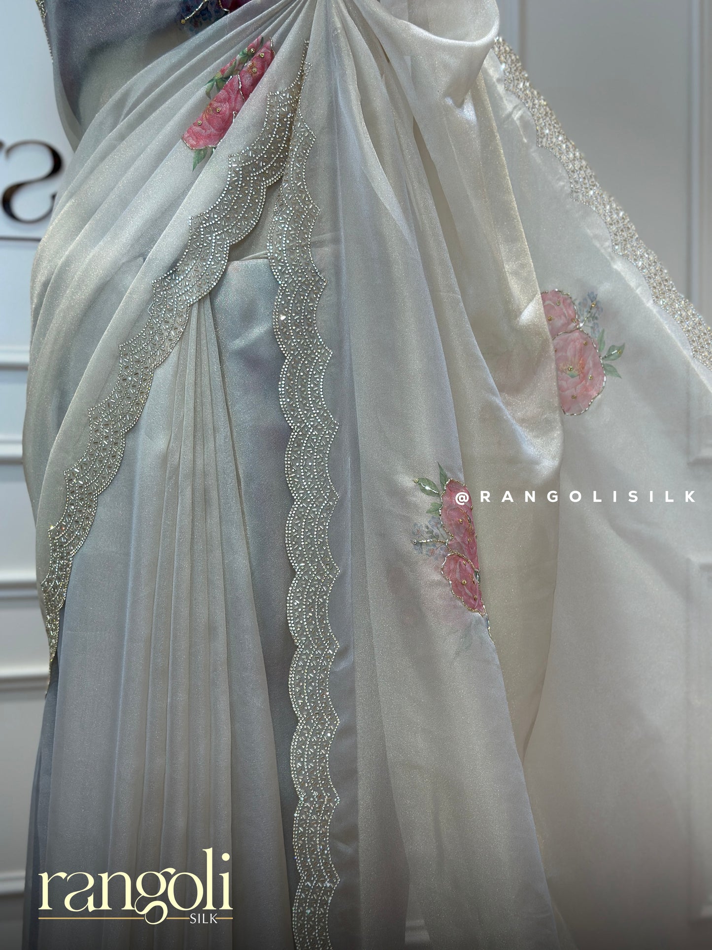 Pastel Organza Saree with Embellished Florals and Rich Border - Post 393