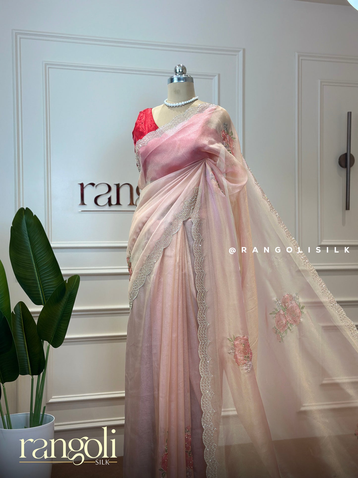 Pastel Organza Saree with Embellished Florals and Rich Border - Post 393