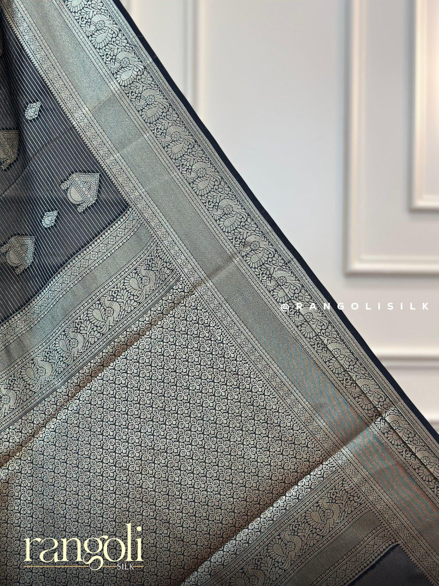 Elegant Black Semi Mysore Silk Saree with Rich Gold Zari Work - Post 616