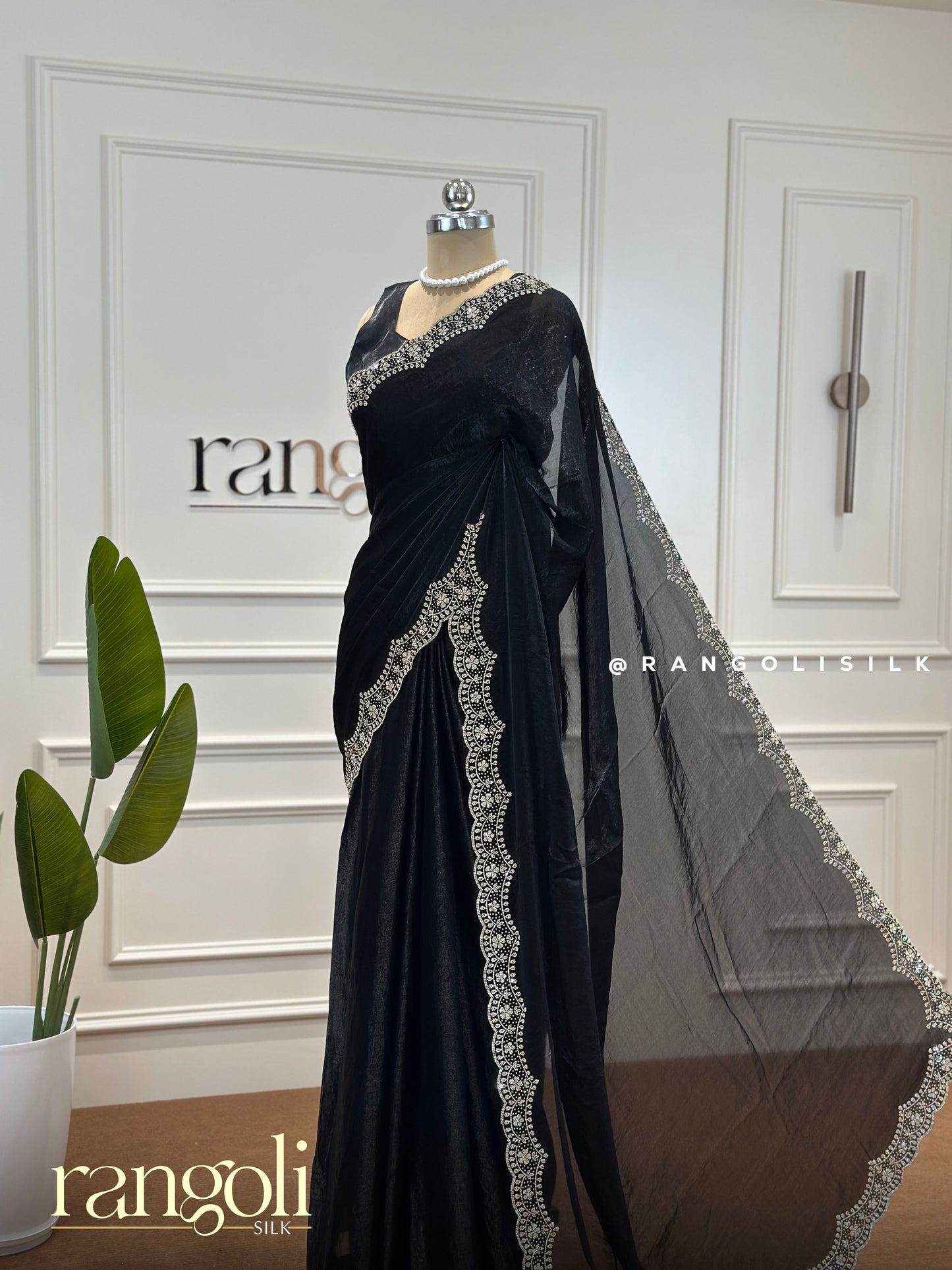 Designer Sarees with Crushed Texture and Rhinestone Border - Post 403