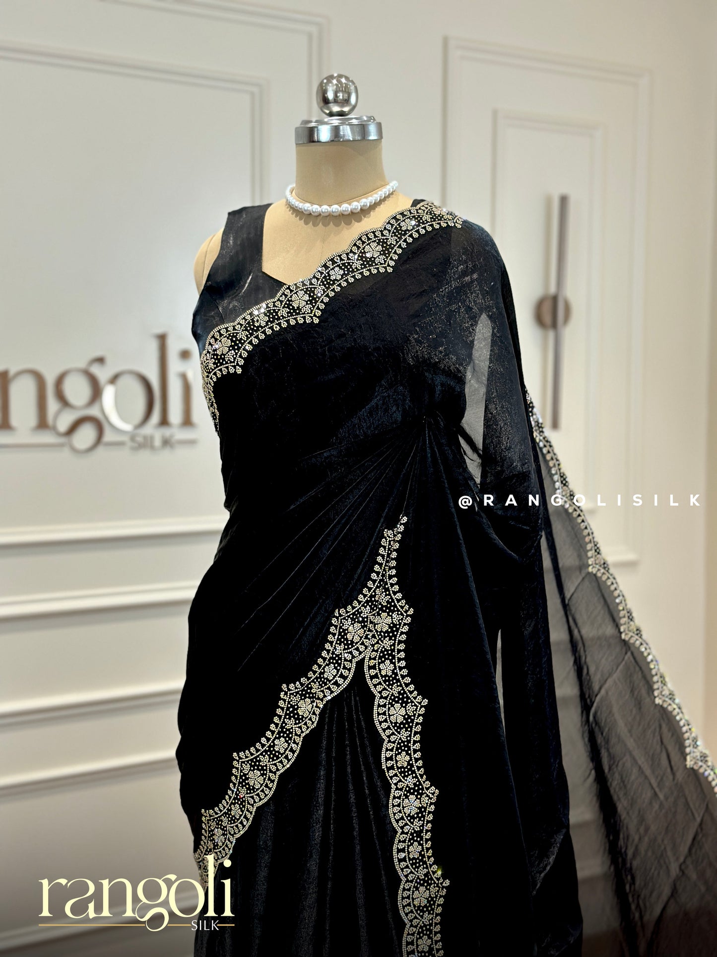 Designer Sarees with Crushed Texture and Rhinestone Border - Post 403