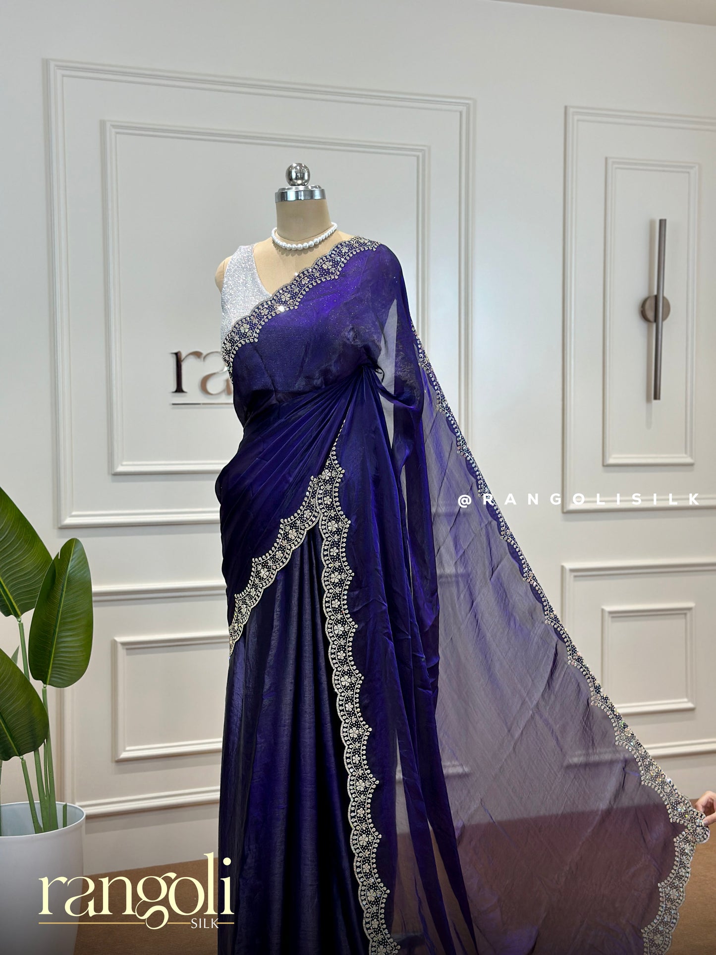Designer Sarees with Crushed Texture and Rhinestone Border - Post 403
