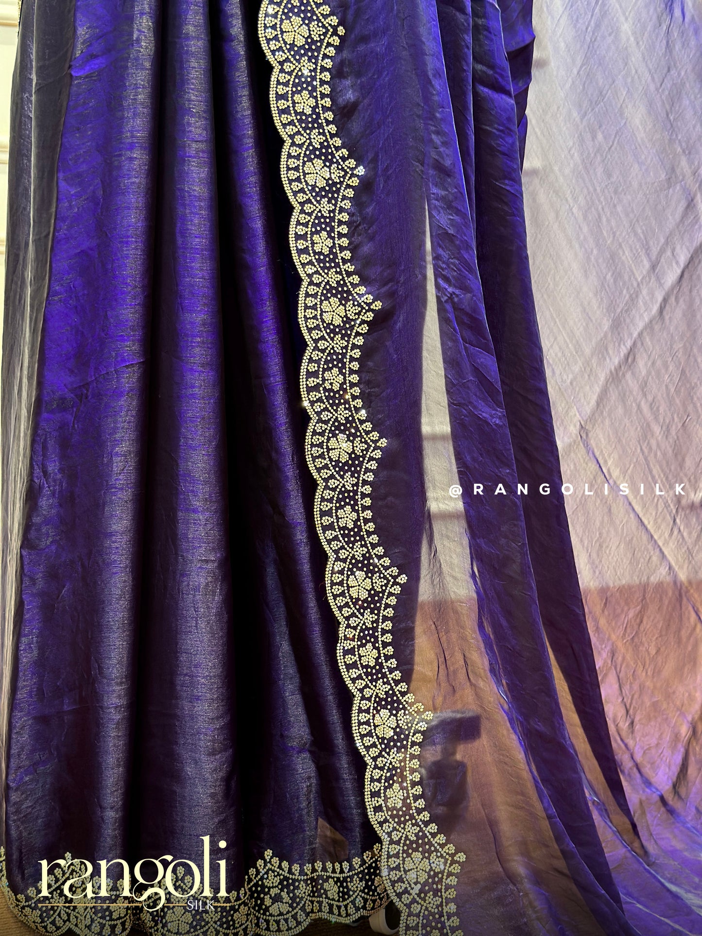 Designer Sarees with Crushed Texture and Rhinestone Border - Post 403