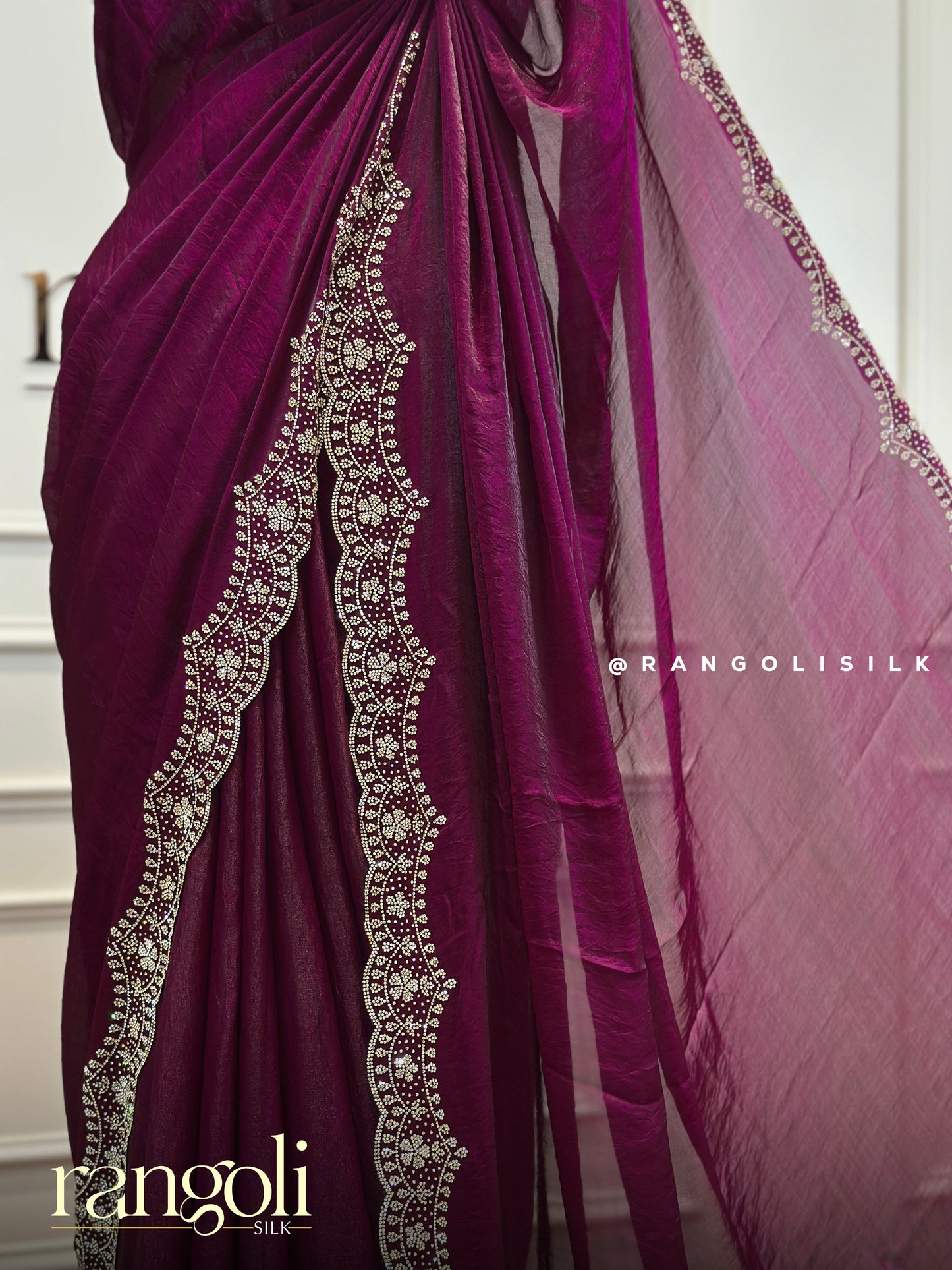 Designer Sarees with Crushed Texture and Rhinestone Border - Post 403