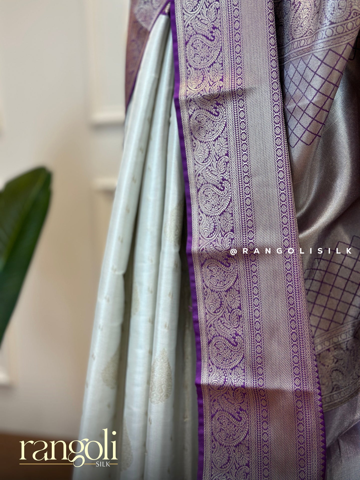Semi Kanjivaram Silk Saree in Classic White with Elegant Zari Borders - Post 496