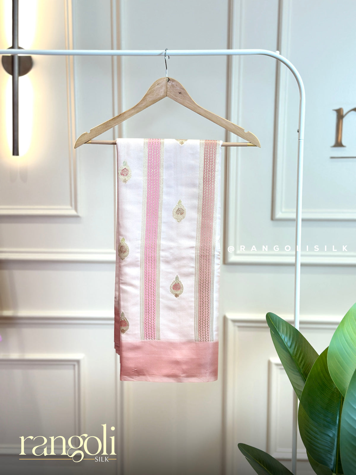 Pastel Banaras Saree with Gold Zari Buttas & Contrast Border - Post 1021