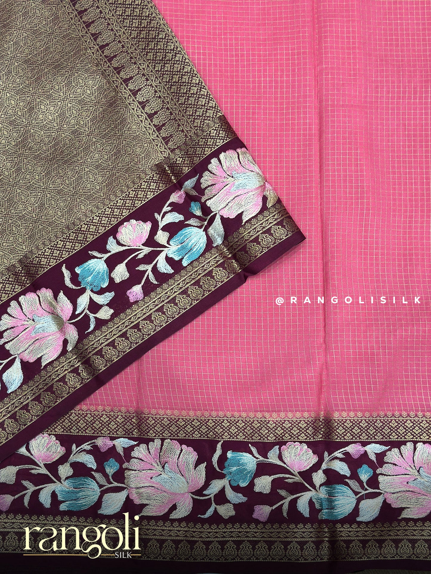 Semi Mysore Silk Saree with Floral Embroidered Border - Post 902