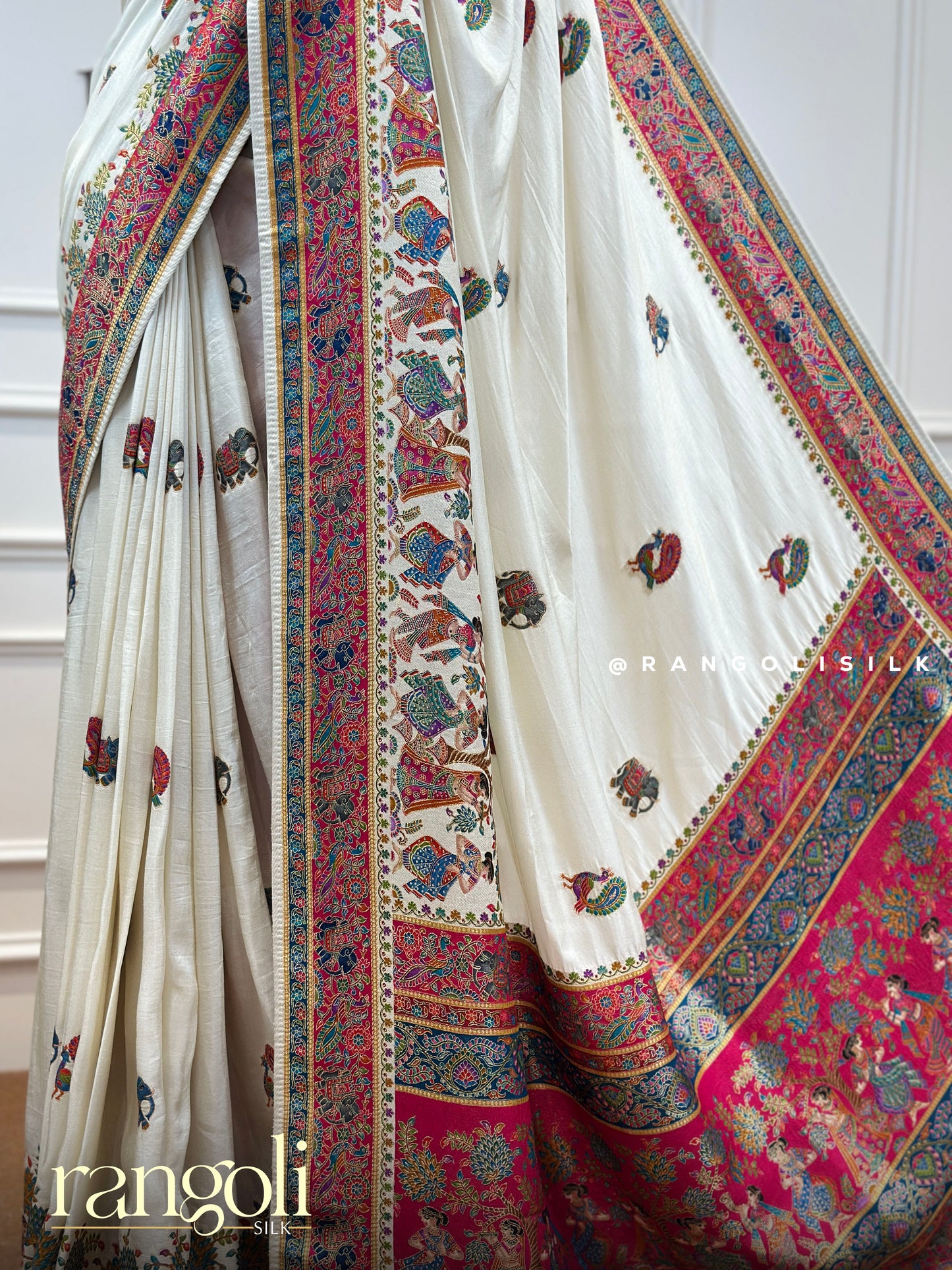 Pashmina Saree with Intricate Elephant Motifs - Post 402