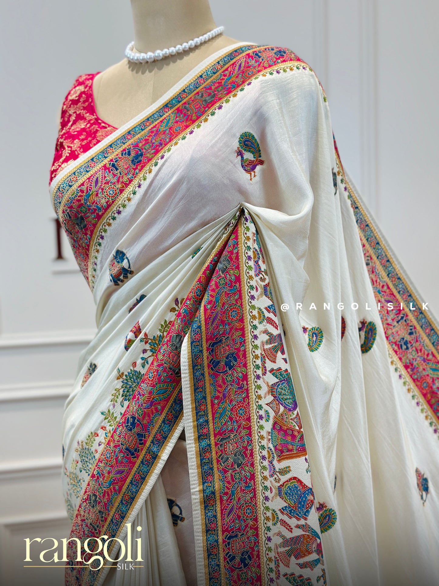 Pashmina Saree with Intricate Elephant Motifs - Post 402