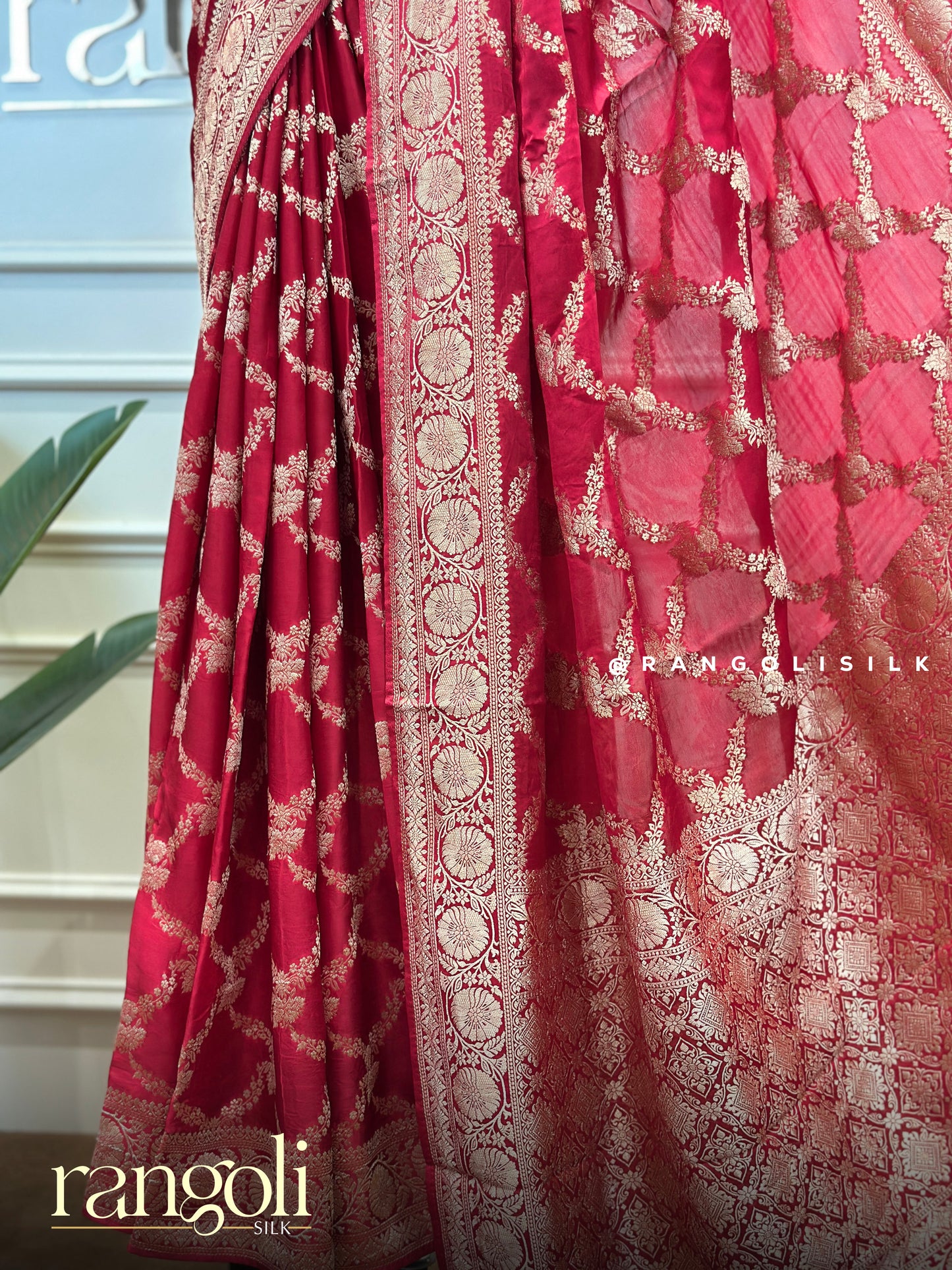 Royal Red Banarasi Saree with Intricate Gold Zari Floral Weaving - Post 795