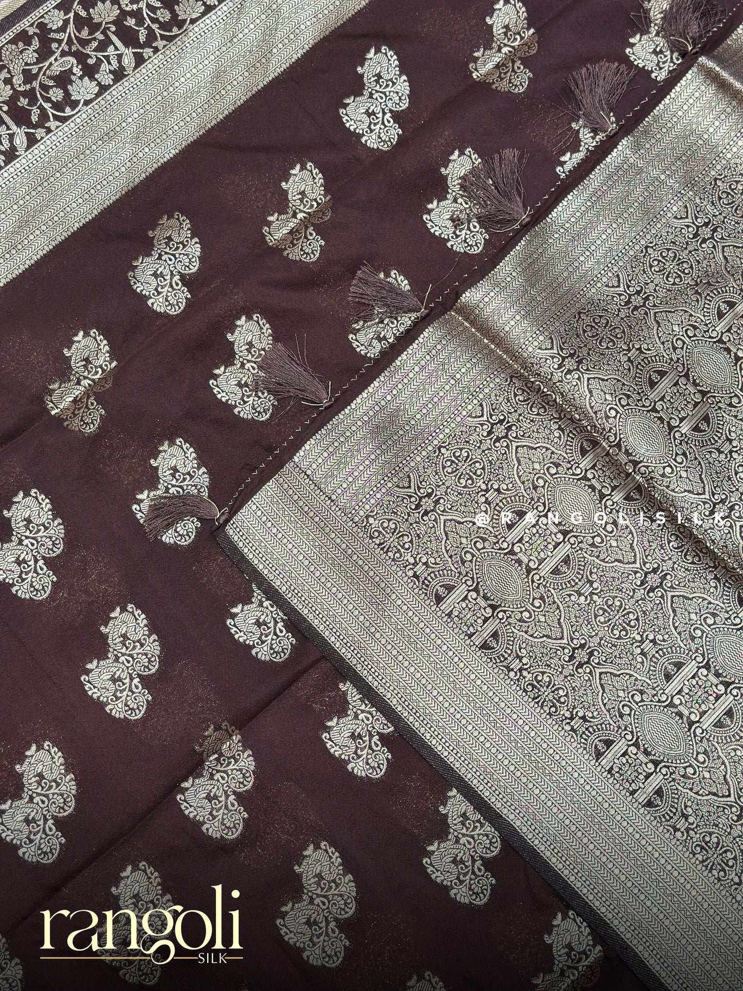 Royal Banaras Saree with Silver Zari Motifs & Tassel Pallu - Post 915
