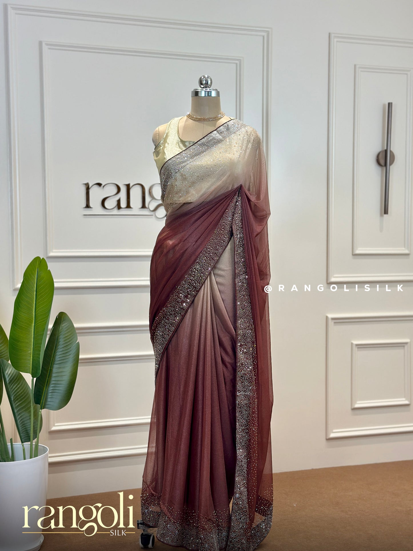 Stunning Double-Shaded Designer Saree with Rhinestone Border Detailing - Post 411