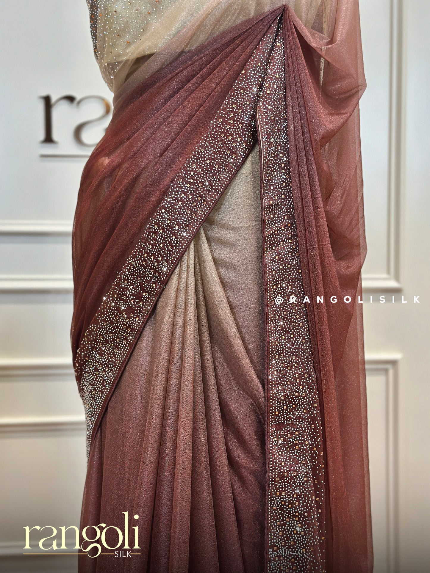 Stunning Double-Shaded Designer Saree with Rhinestone Border Detailing - Post 411
