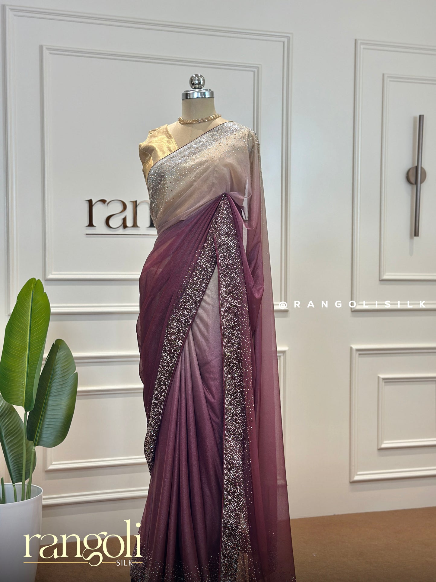 Stunning Double-Shaded Designer Saree with Rhinestone Border Detailing - Post 411