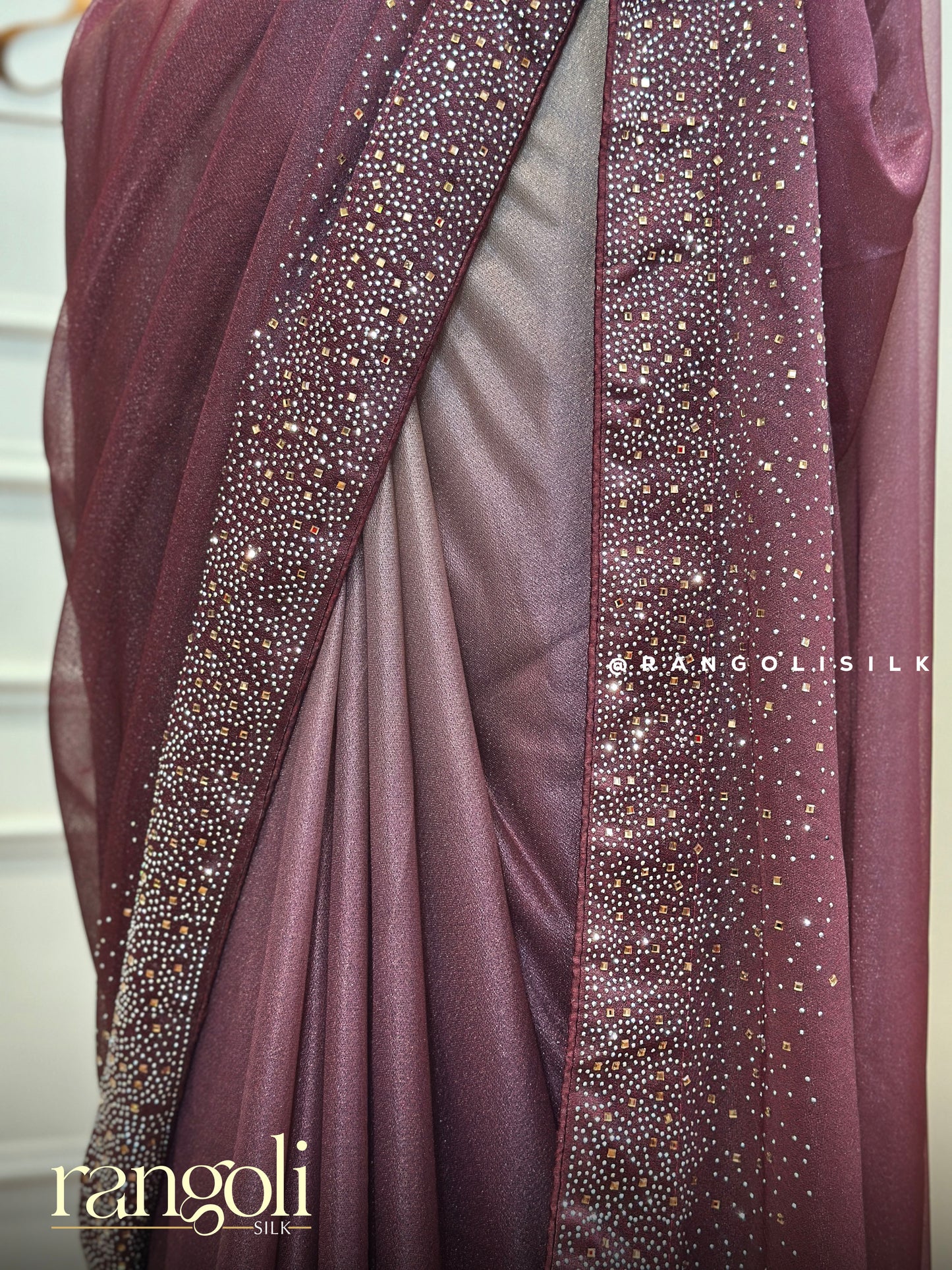 Stunning Double-Shaded Designer Saree with Rhinestone Border Detailing - Post 411