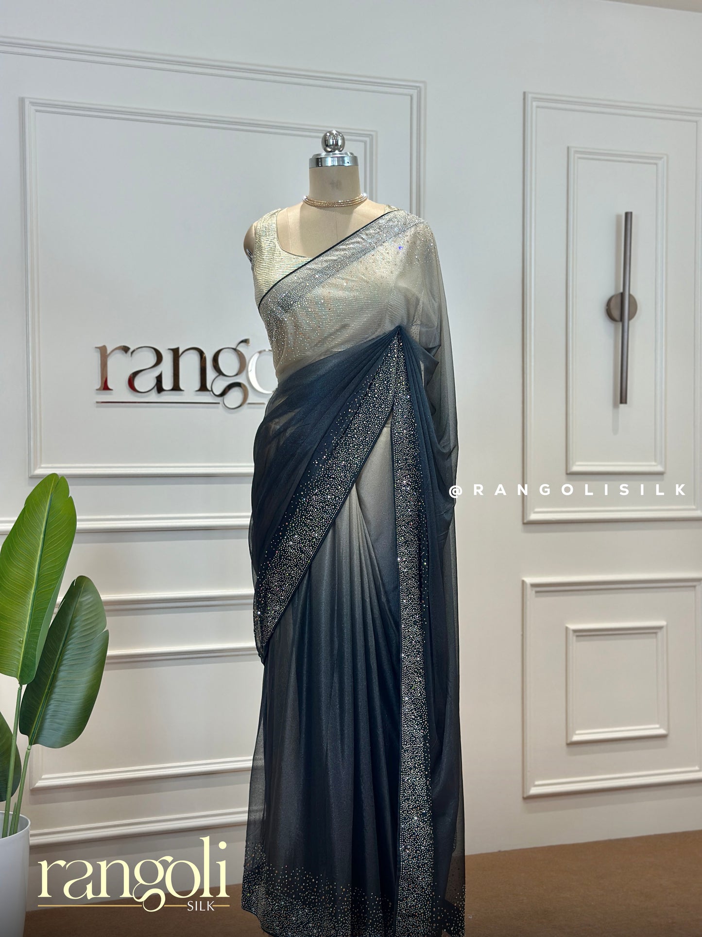 Stunning Double-Shaded Designer Saree with Rhinestone Border Detailing - Post 411