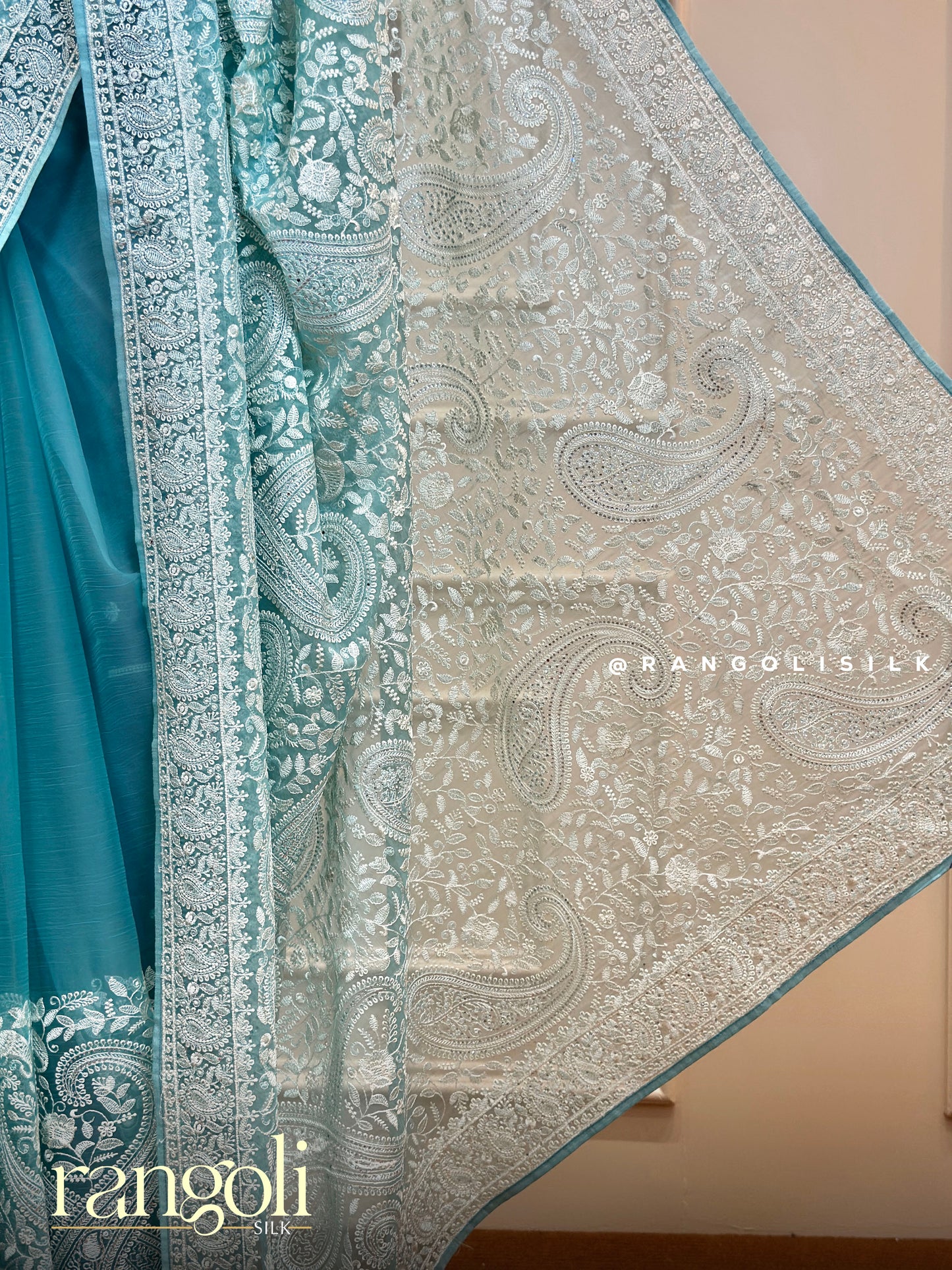 Sky Blue Designer Embroidered Saree – Elegant & Minimal Style - Post 504