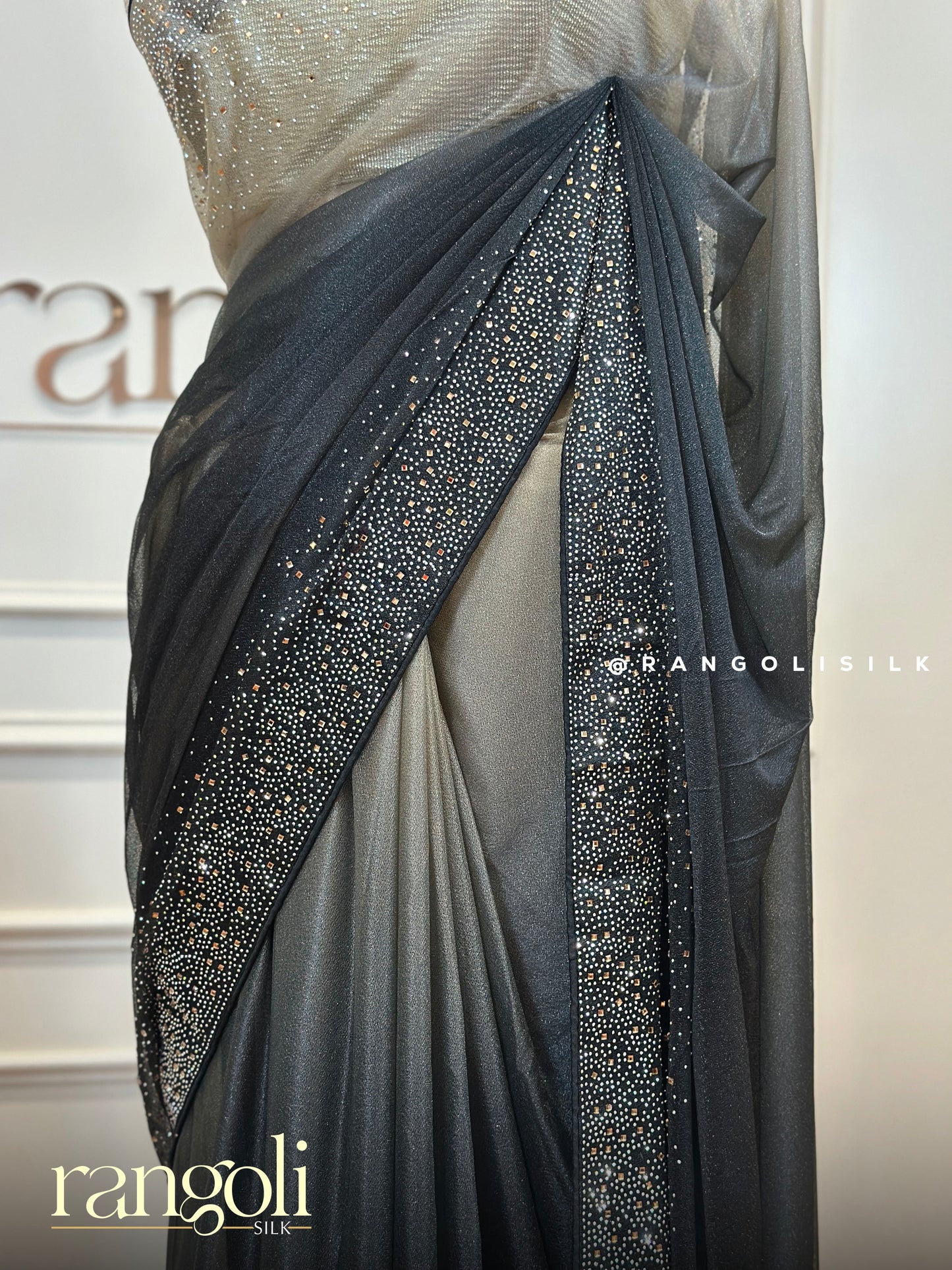 Stunning Double-Shaded Designer Saree with Rhinestone Border Detailing - Post 411
