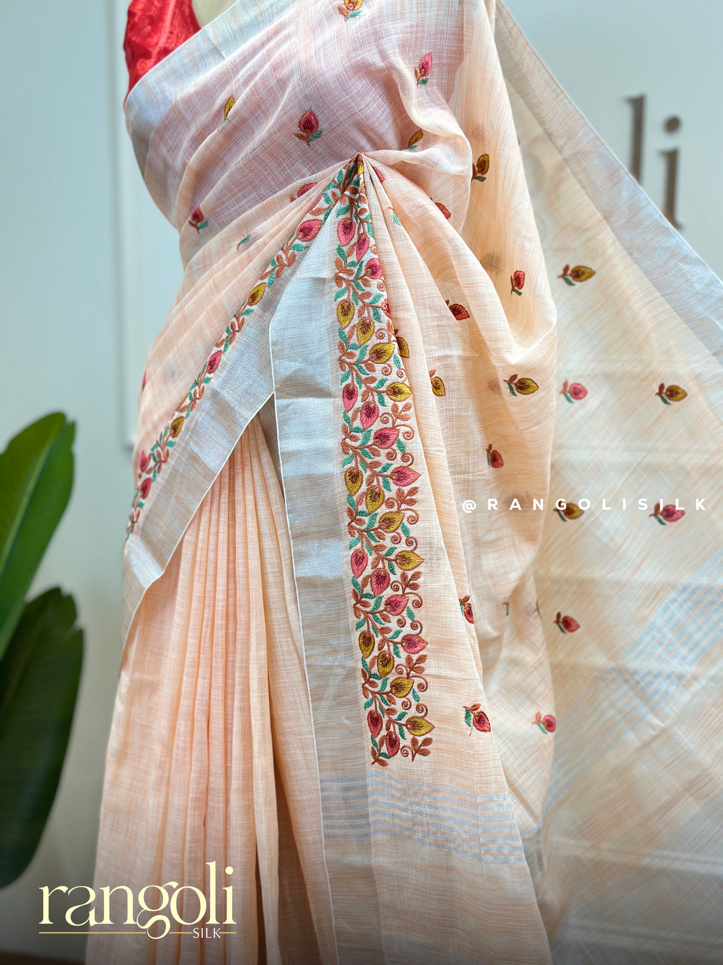Linen Cotton Saree with Delicate Embroidery – Lightweight & Breathable Elegance - Post 507