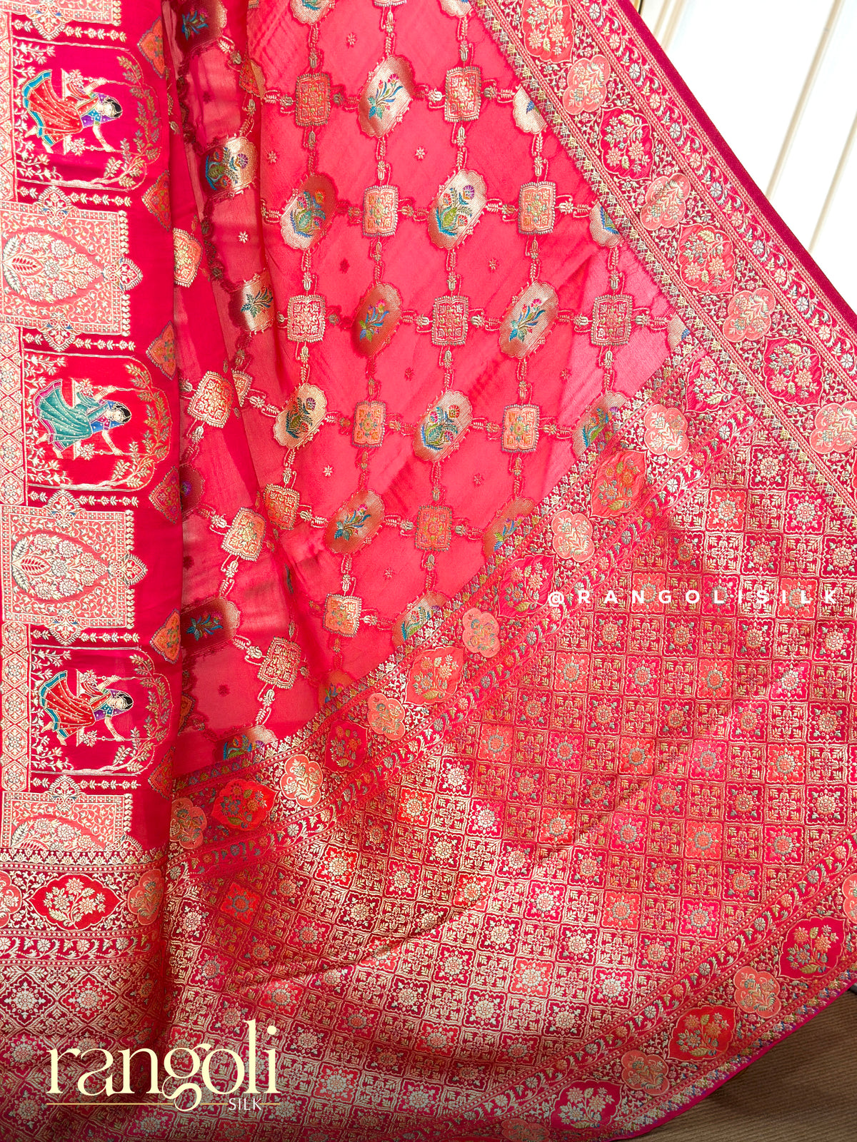 Red Banaras Saree with Gold Zari Woven Border & Heavy Pallu - Post 1029
