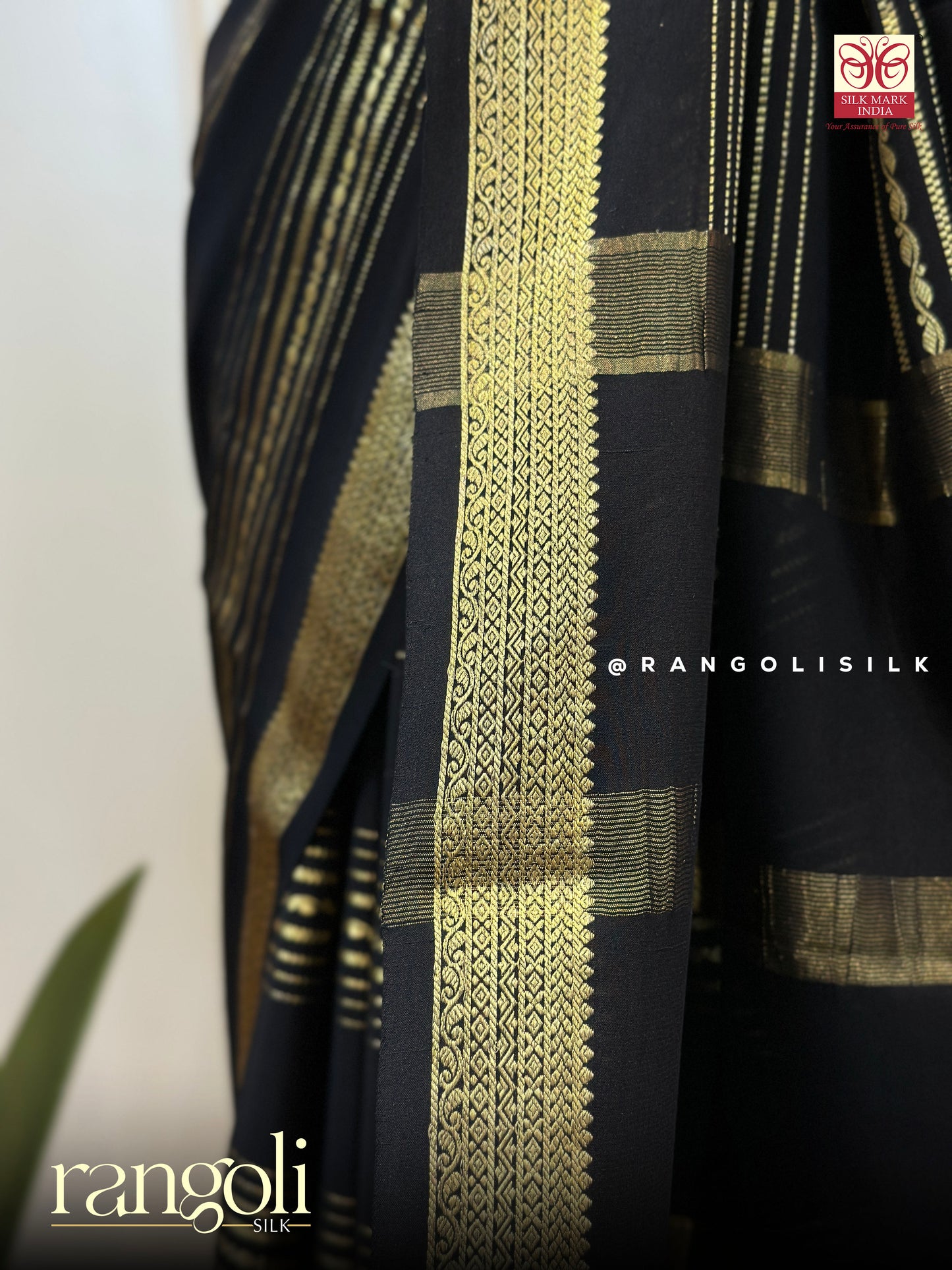 Bold & Timeless Black Pure Crepe Silk Saree with Elegant Gold Zari Work - Post 412
