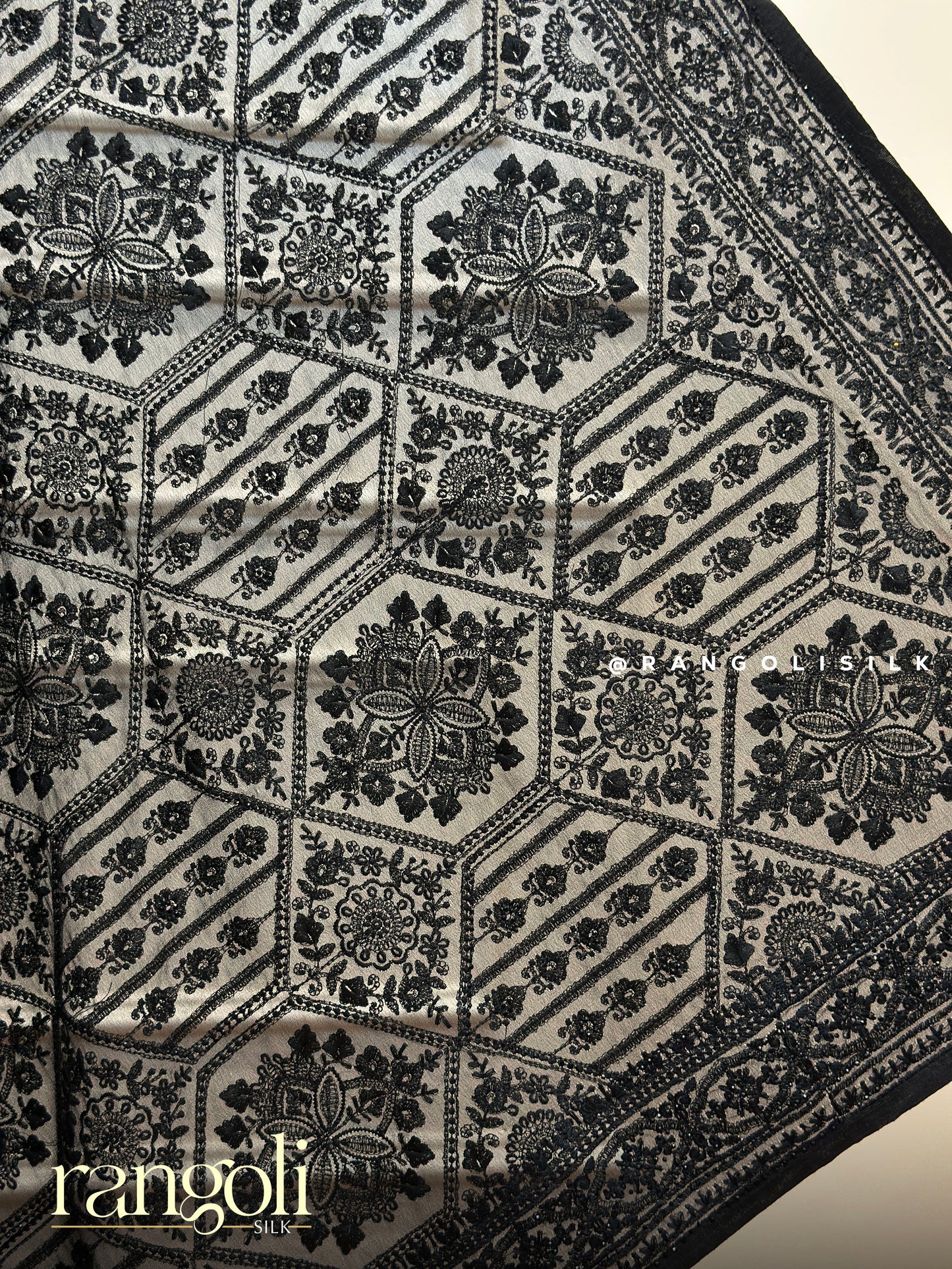 Timeless Black Chikankari Saree with Flowing Pallu - Post 410