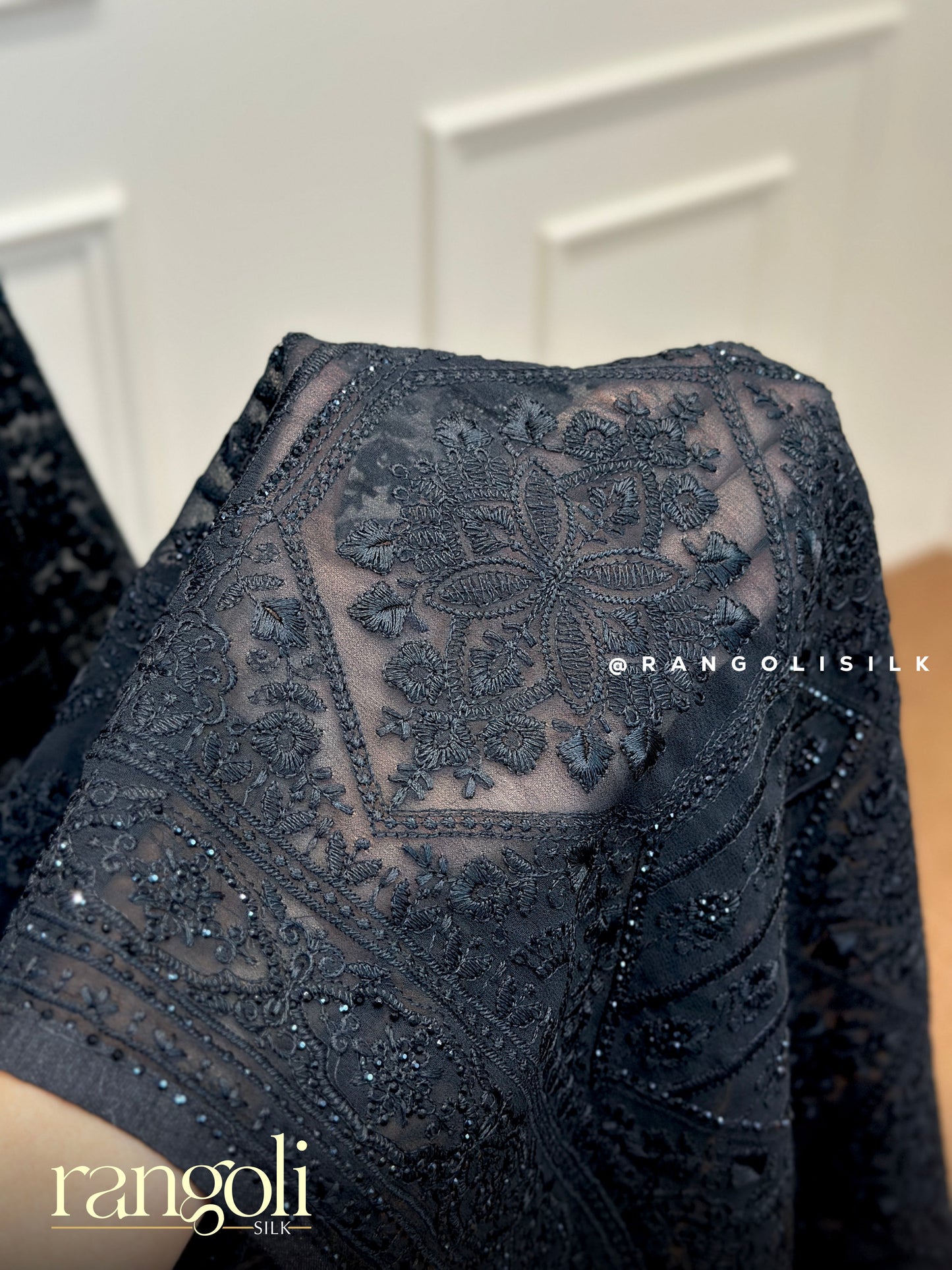 Timeless Black Chikankari Saree with Flowing Pallu - Post 410