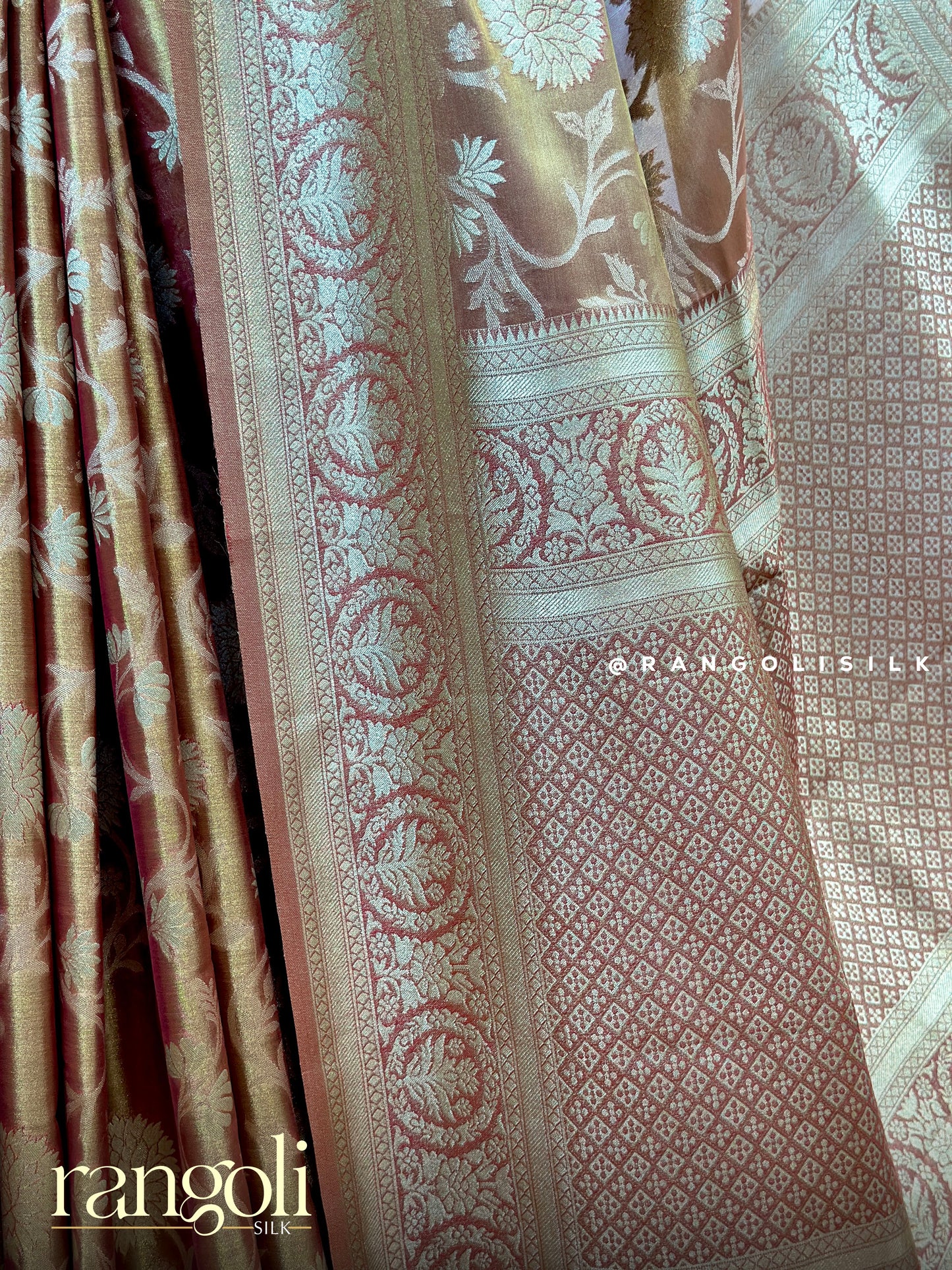 Goldish Brown Tissue Silk Saree with Rich Floral Detailing - Post 416
