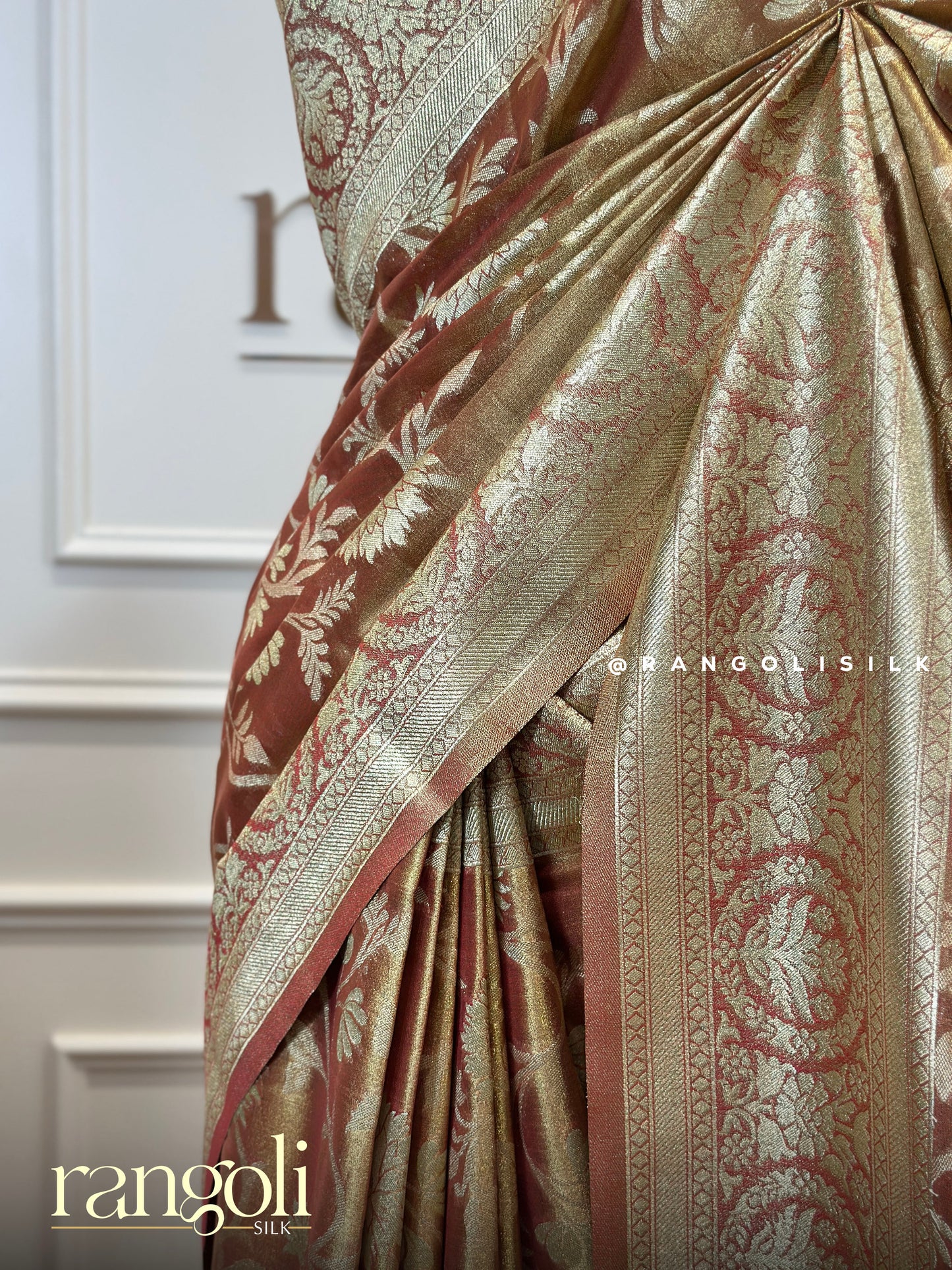 Goldish Brown Tissue Silk Saree with Rich Floral Detailing - Post 416