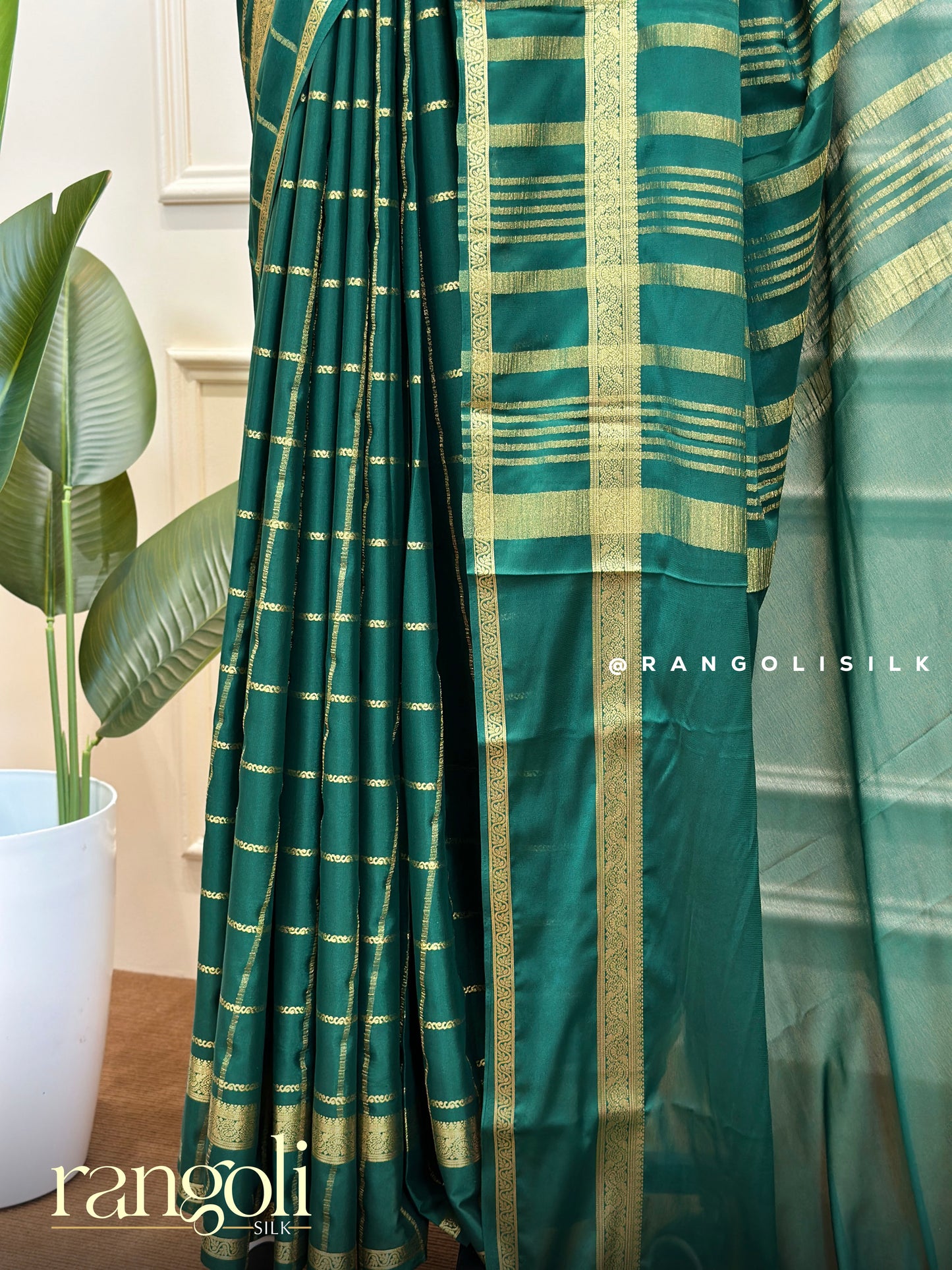 Semi Mysore Silk Saree with Gold Checks & Zari Border - Post 658