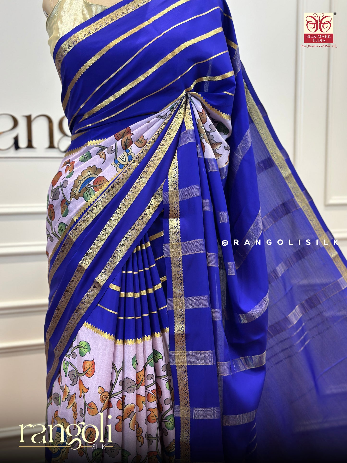 Pure Crepe Silk Saree in Kalamkari Design with Rich Gold Zari - Post 418