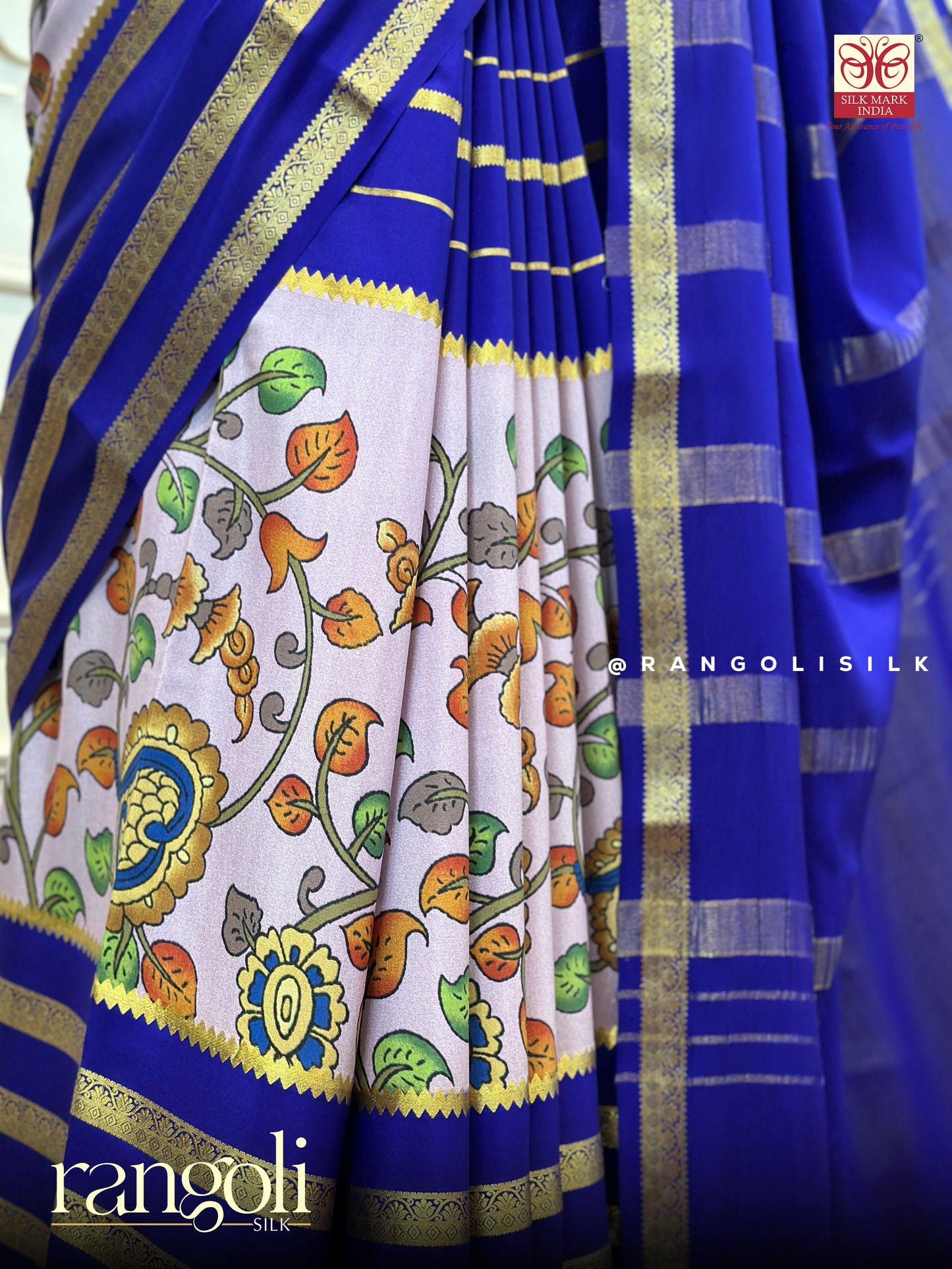 Pure Crepe Silk Saree in Kalamkari Design with Rich Gold Zari - Post 418