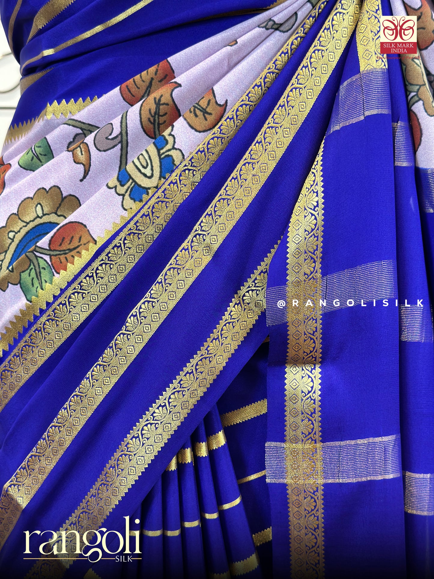 Pure Crepe Silk Saree in Kalamkari Design with Rich Gold Zari - Post 418