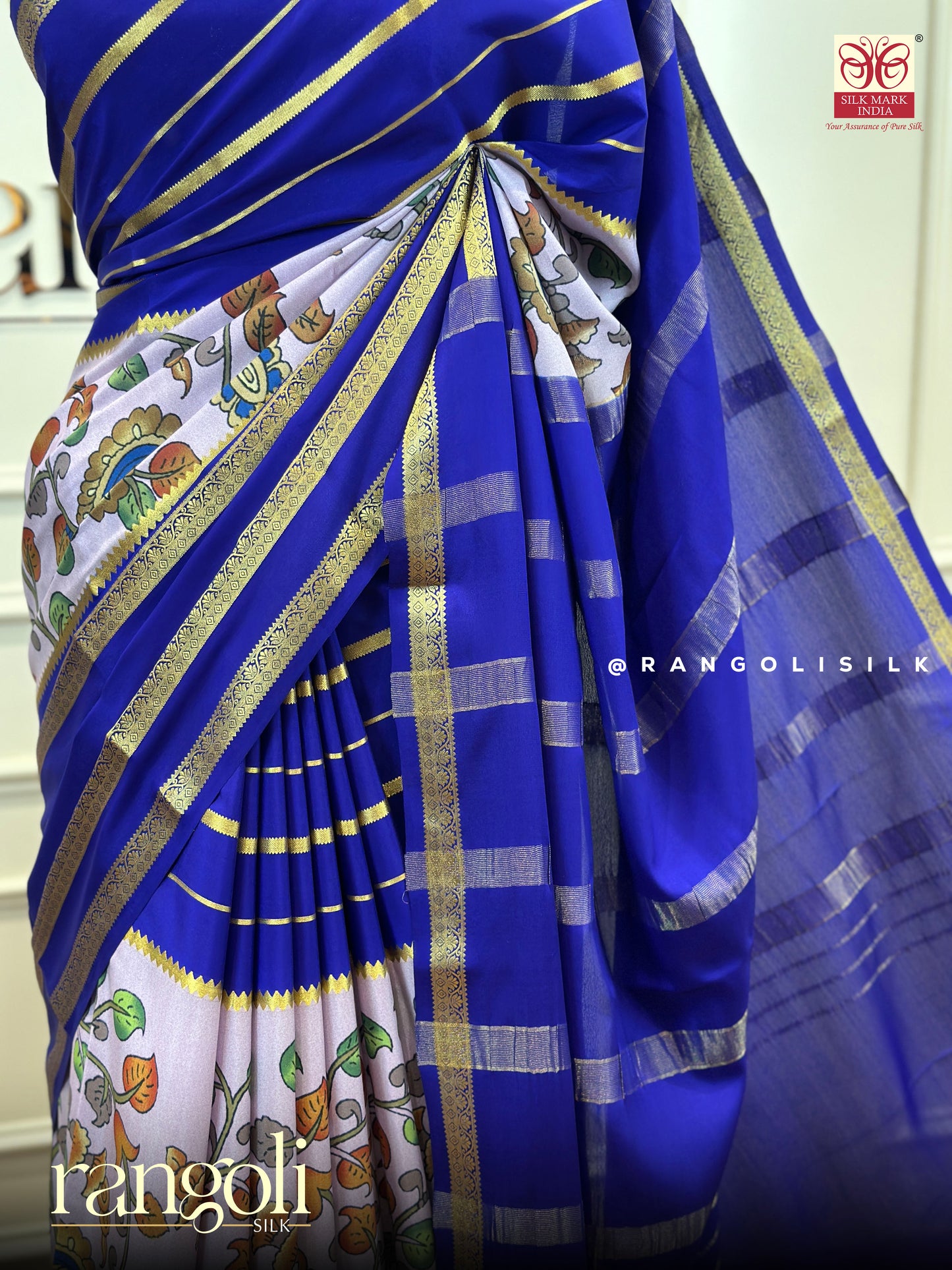 Pure Crepe Silk Saree in Kalamkari Design with Rich Gold Zari - Post 418
