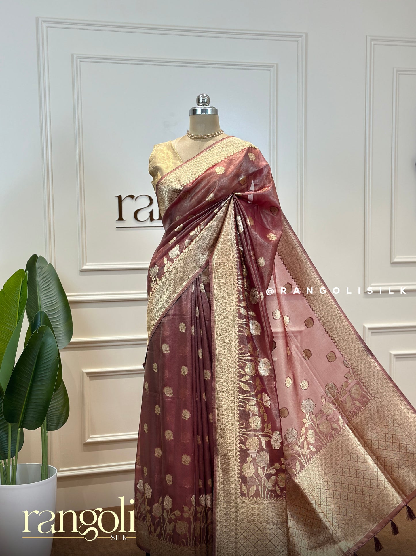 Tissue Banarasi Saree in Fresh Shades with Floral Motifs & Elegant Pallu - Post 419