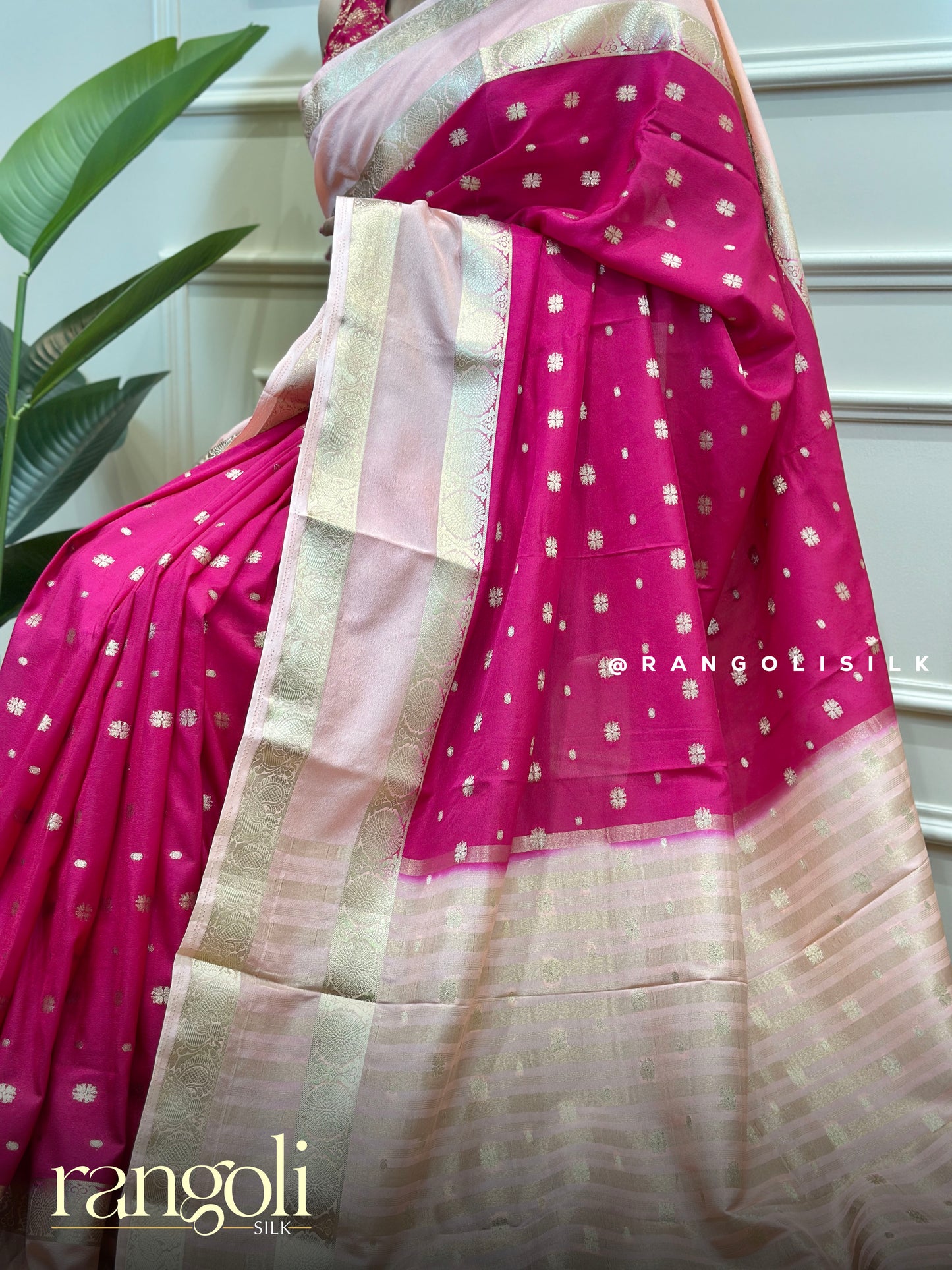 Semi Mysore Silk Saree with Zari Motifs & Elegant Borders - Post 817