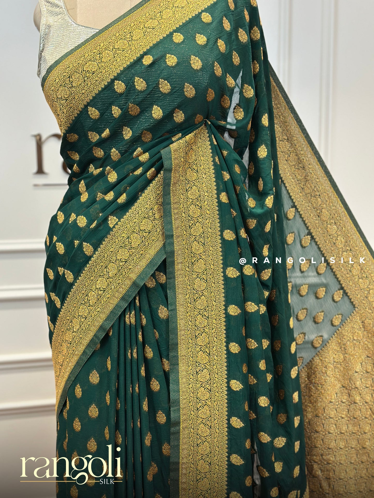 Banaras Saree with Delicate Motifs & Intricate Golden Zari Work - Post 425