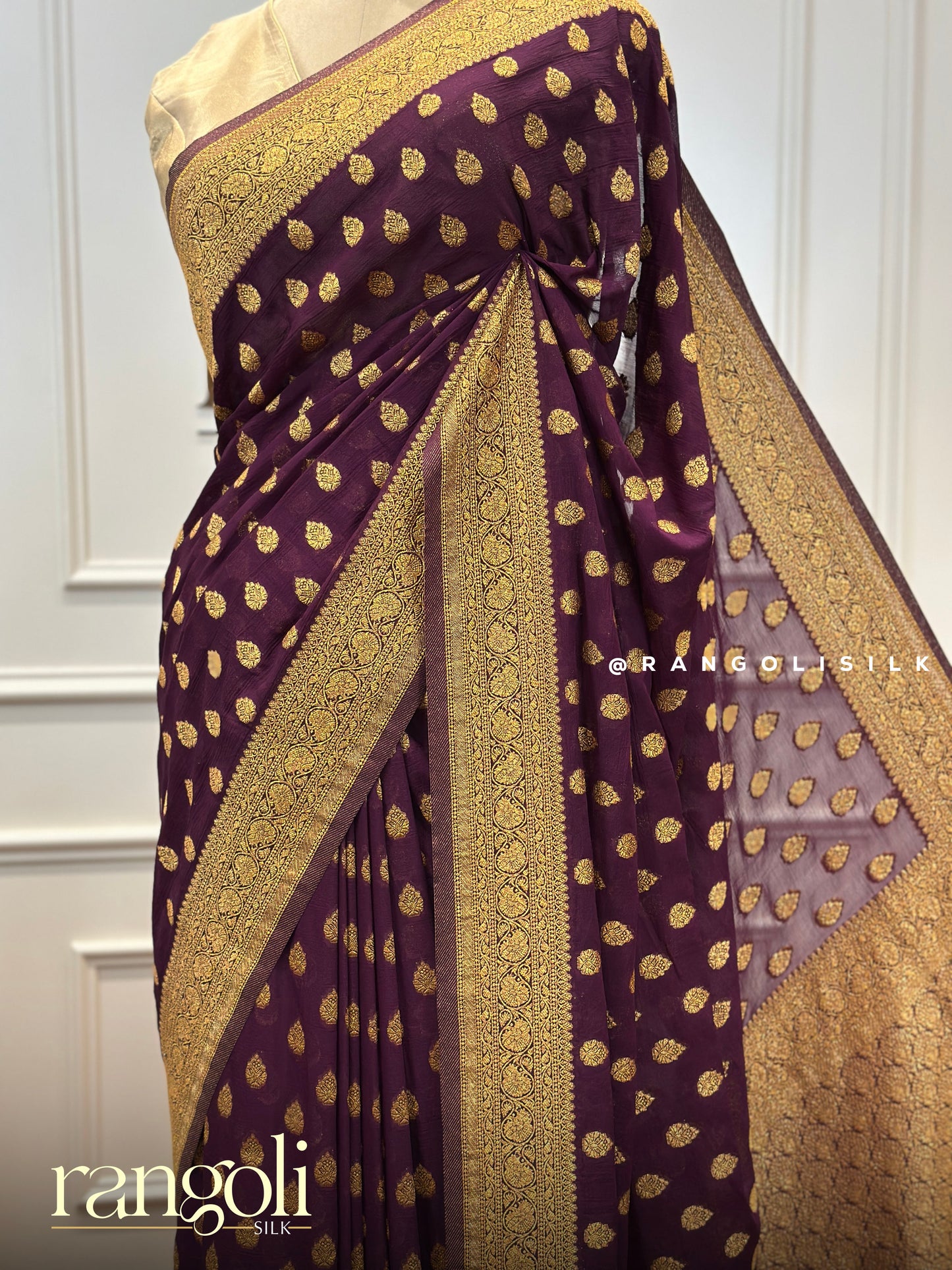 Banaras Saree with Delicate Motifs & Intricate Golden Zari Work - Post 425