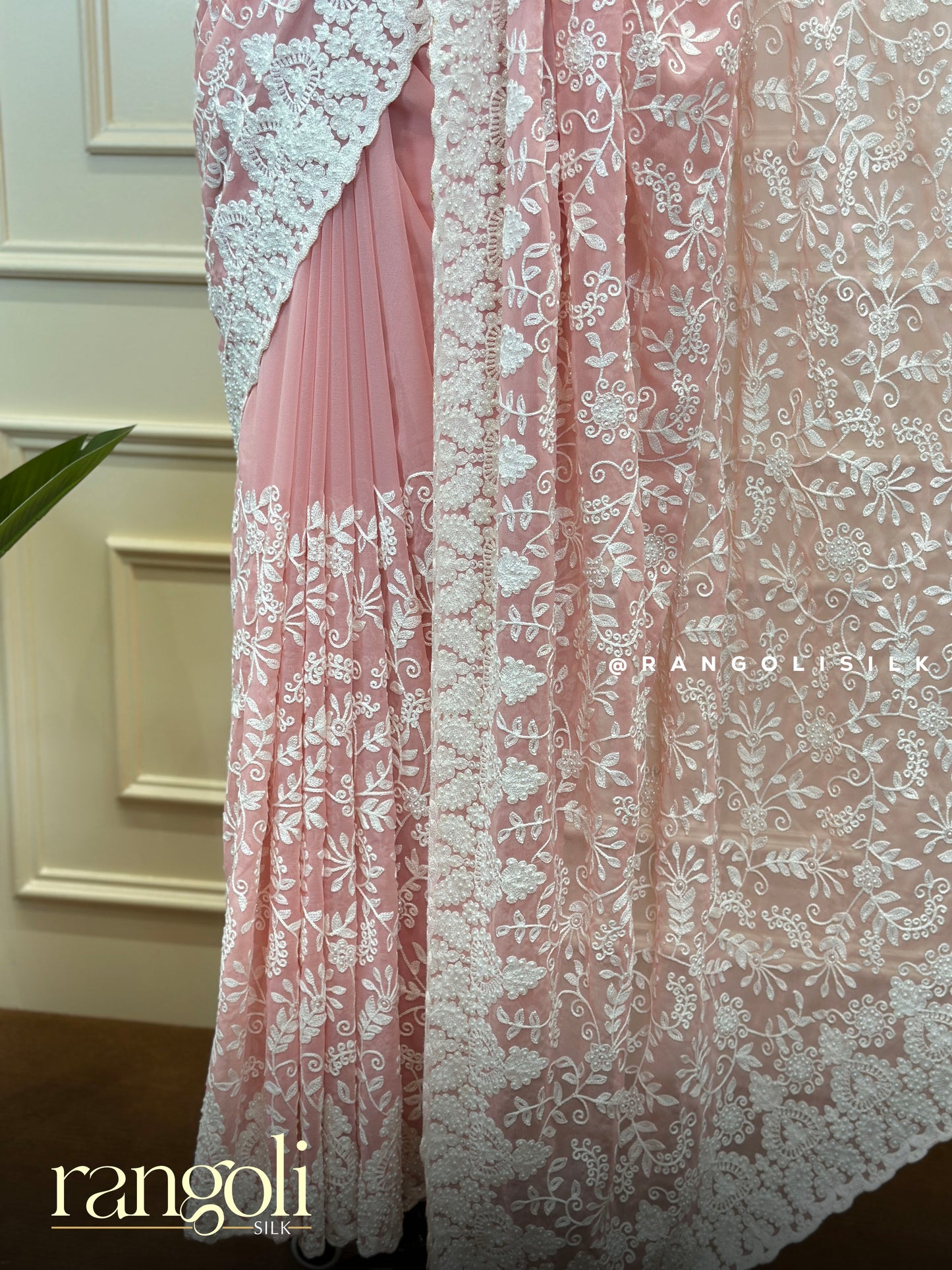 Designer Chiffon Saree in Pastel Shades with White Thread Embroidery - Post 811