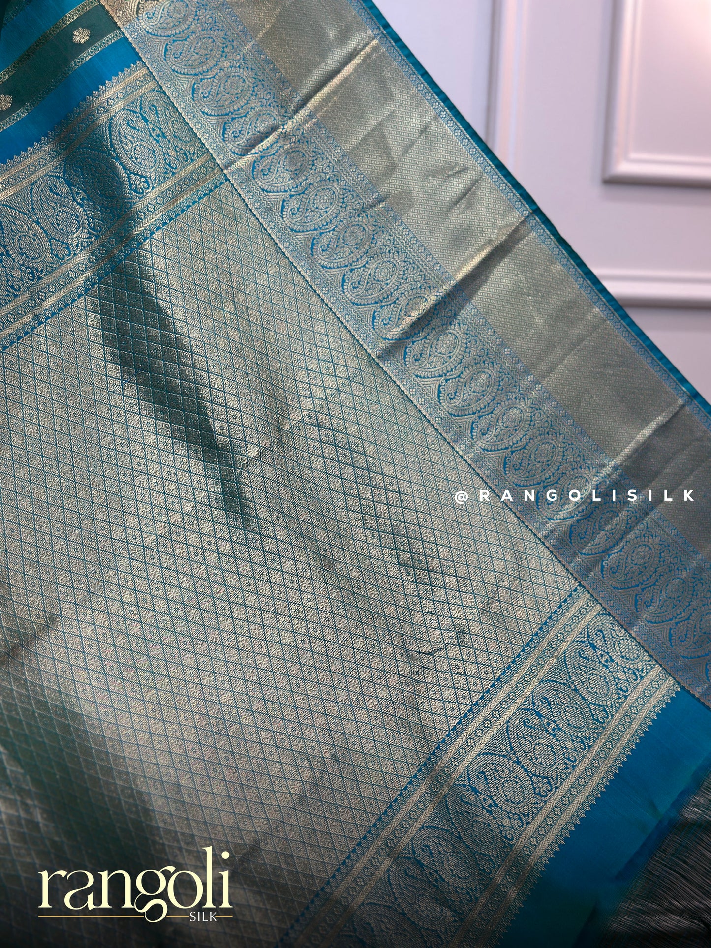 Pure Mix Kanjivaram Silk Saree – Teal Blue & Emerald Green with Gold Zari Stripes - Post 823