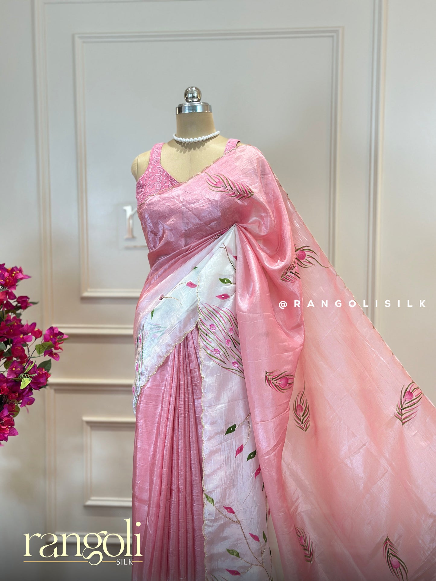 Elegant Soft Pink Designer Saree with Intricate Peacock Motif - Post 516