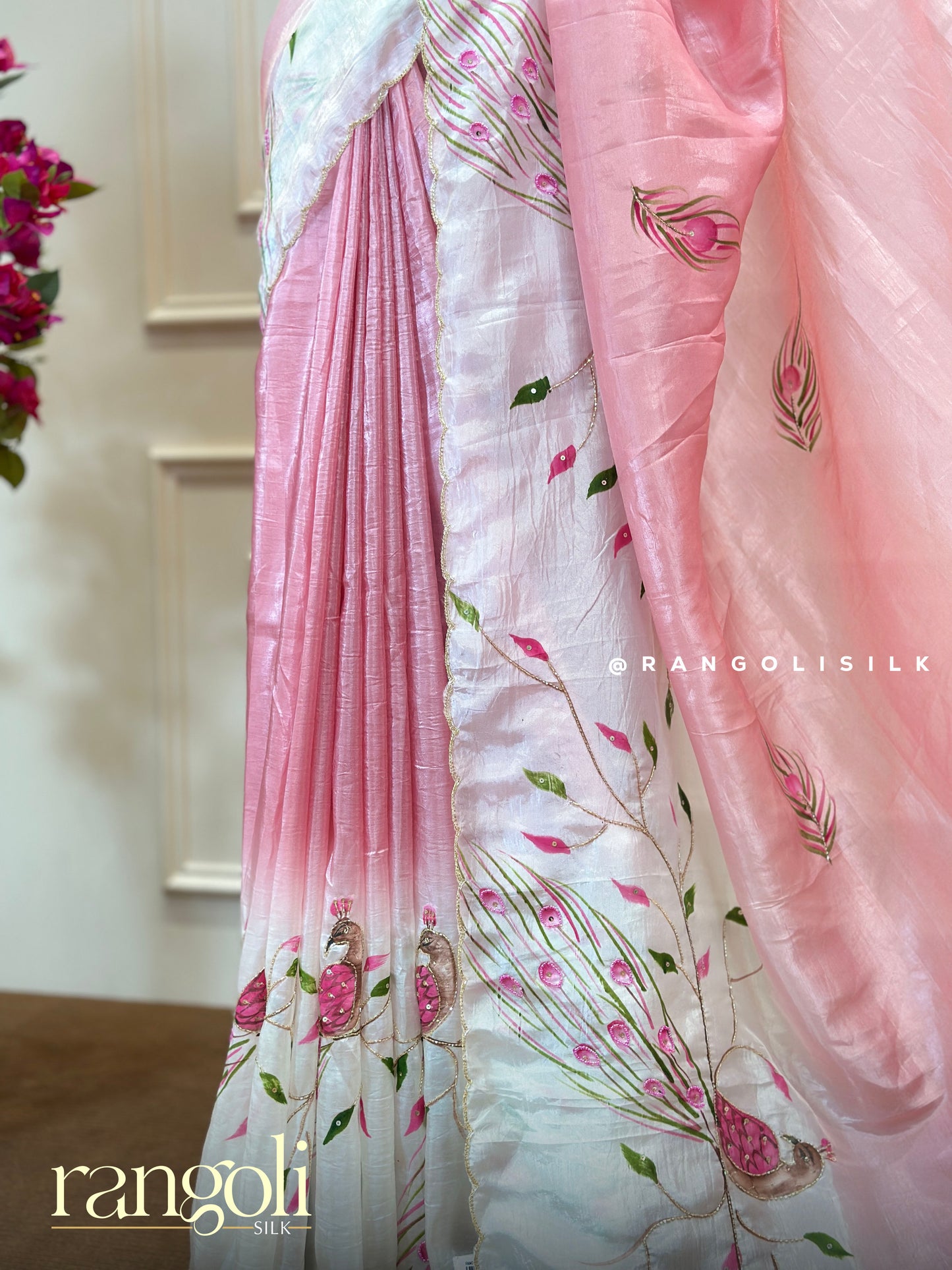 Elegant Soft Pink Designer Saree with Intricate Peacock Motif - Post 516